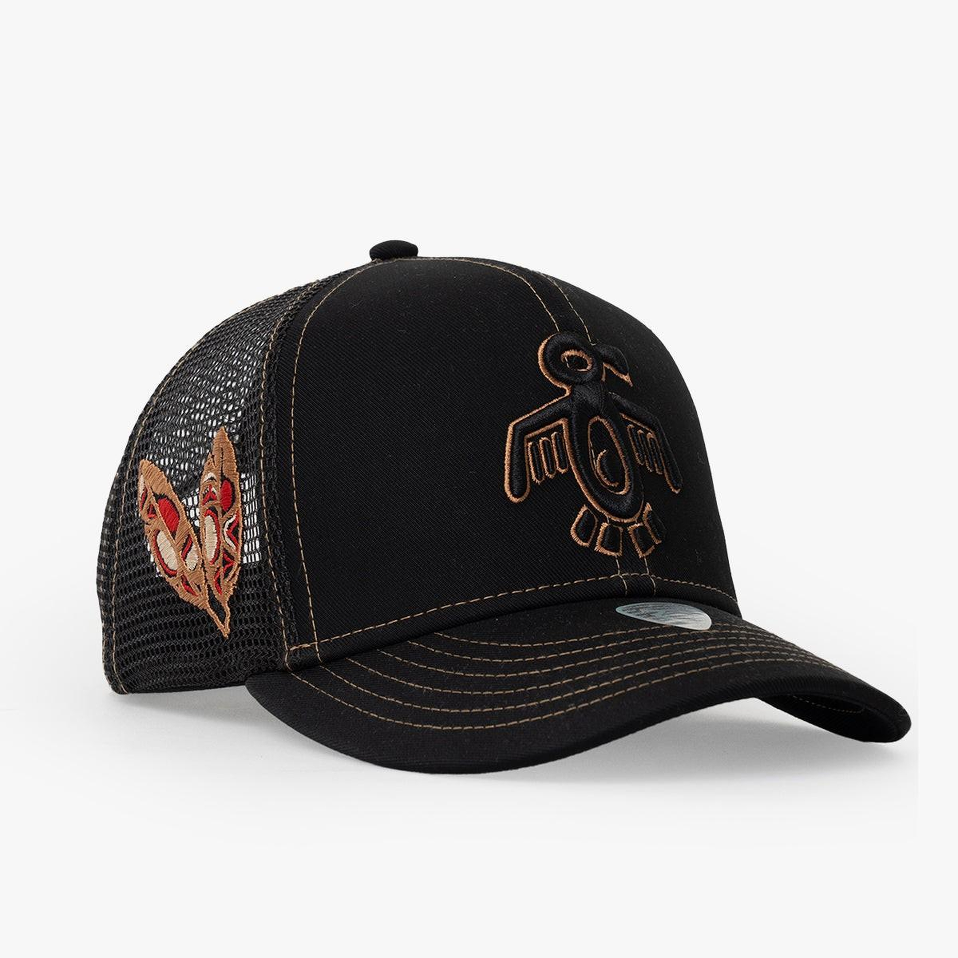 RustandRich Kadın Erkek Siyah/Gold Baseball Şapka-Curved Visor-Symbols Collection-Red Indian