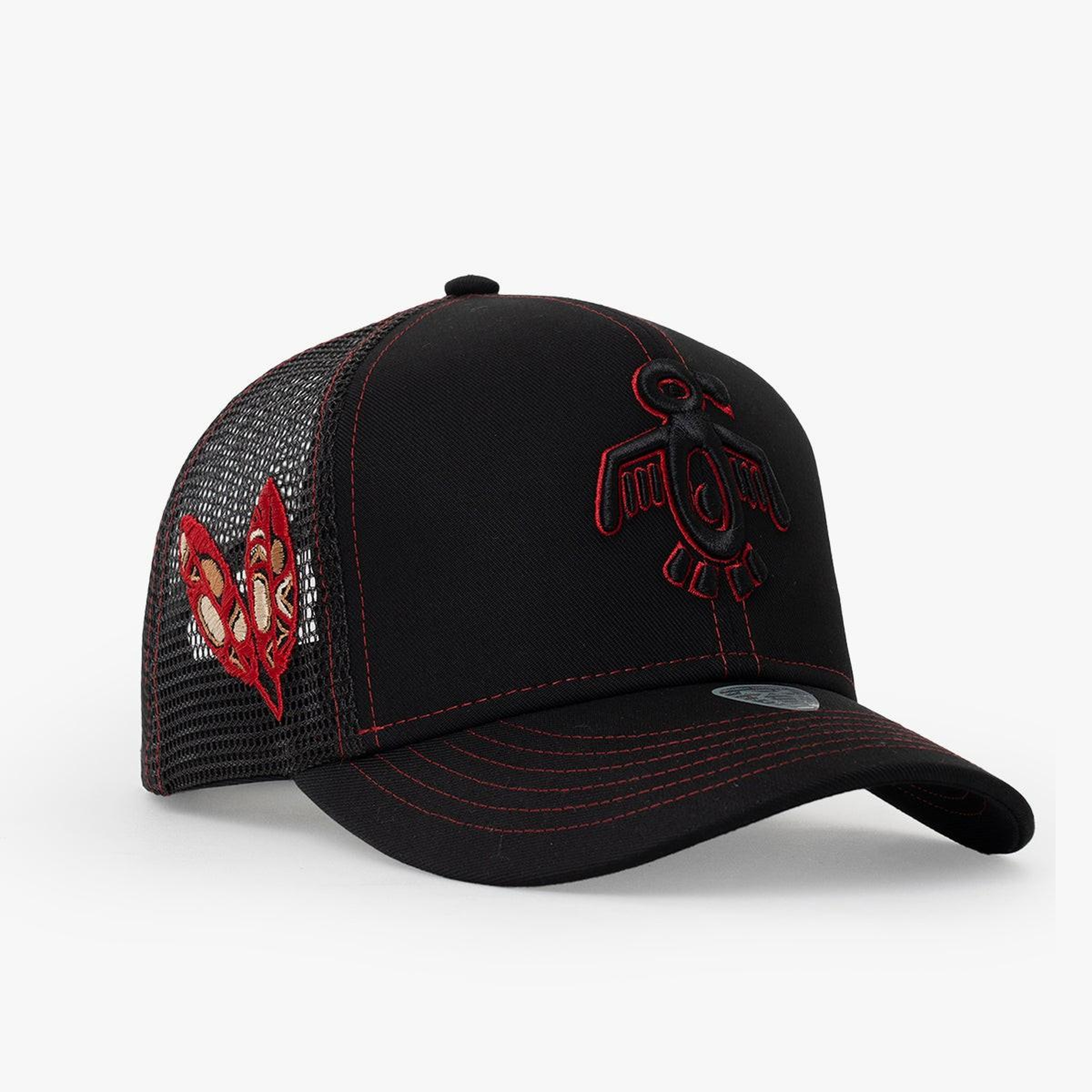 RustandRich Kadın Erkek Siyah/Kırmızı Baseball Şapka-Curved Visor-Symbols Collection-Red Indian