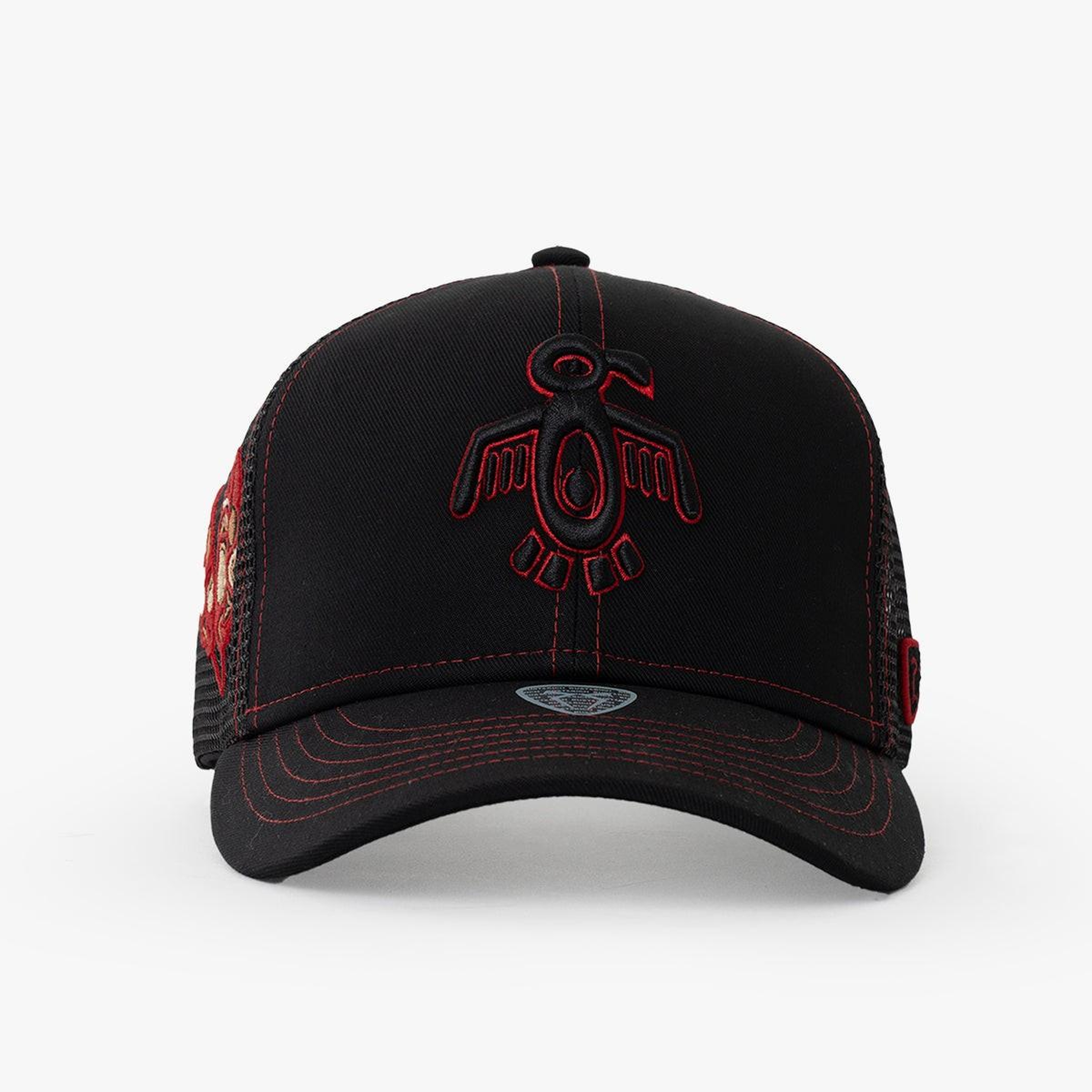RustandRich Kadın Erkek Siyah/Kırmızı Baseball Şapka-Curved Visor-Symbols Collection-Red Indian