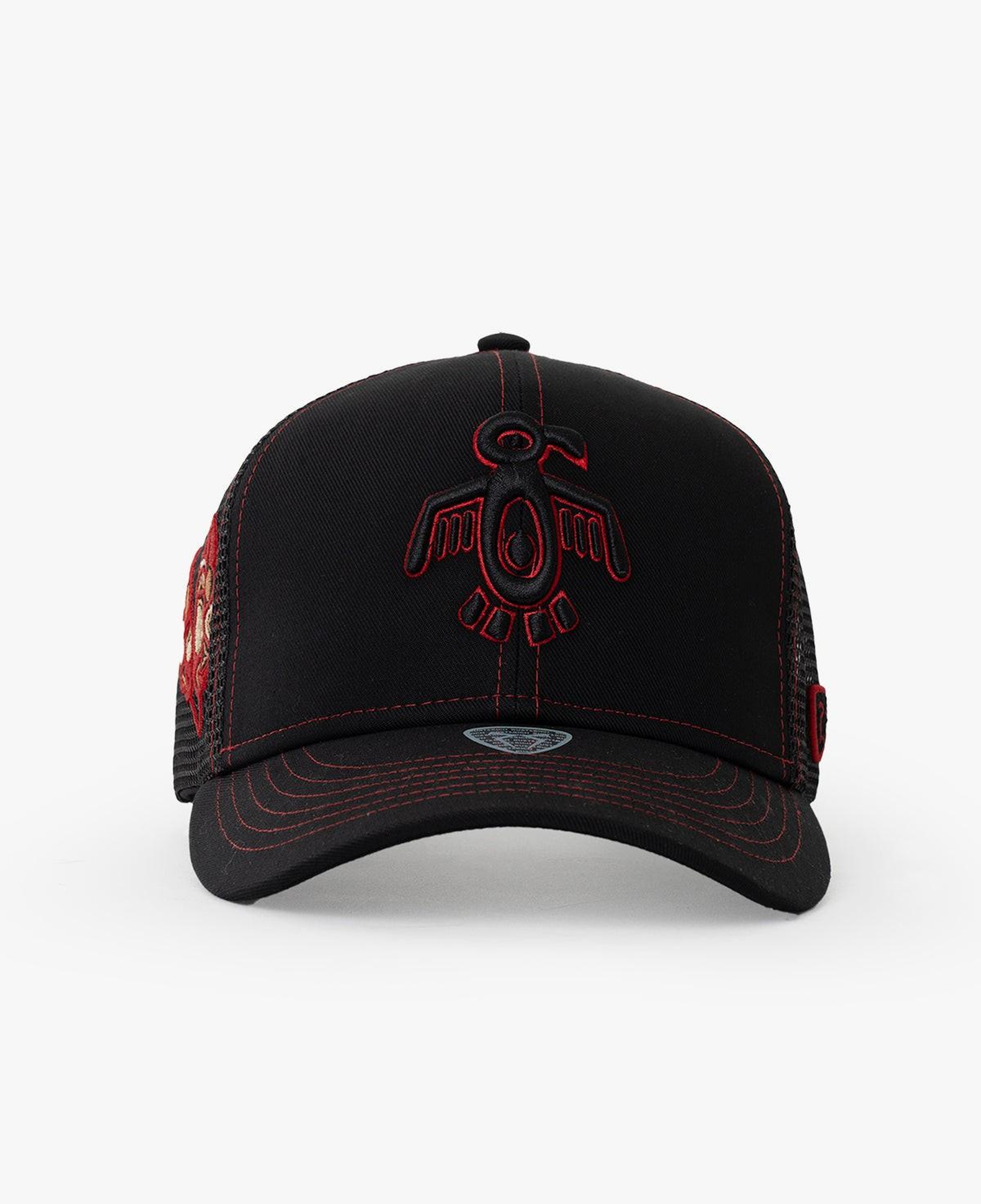 RustandRich Kadın Erkek Siyah/Kırmızı Baseball Şapka-Curved Visor-Symbols Collection-Red Indian