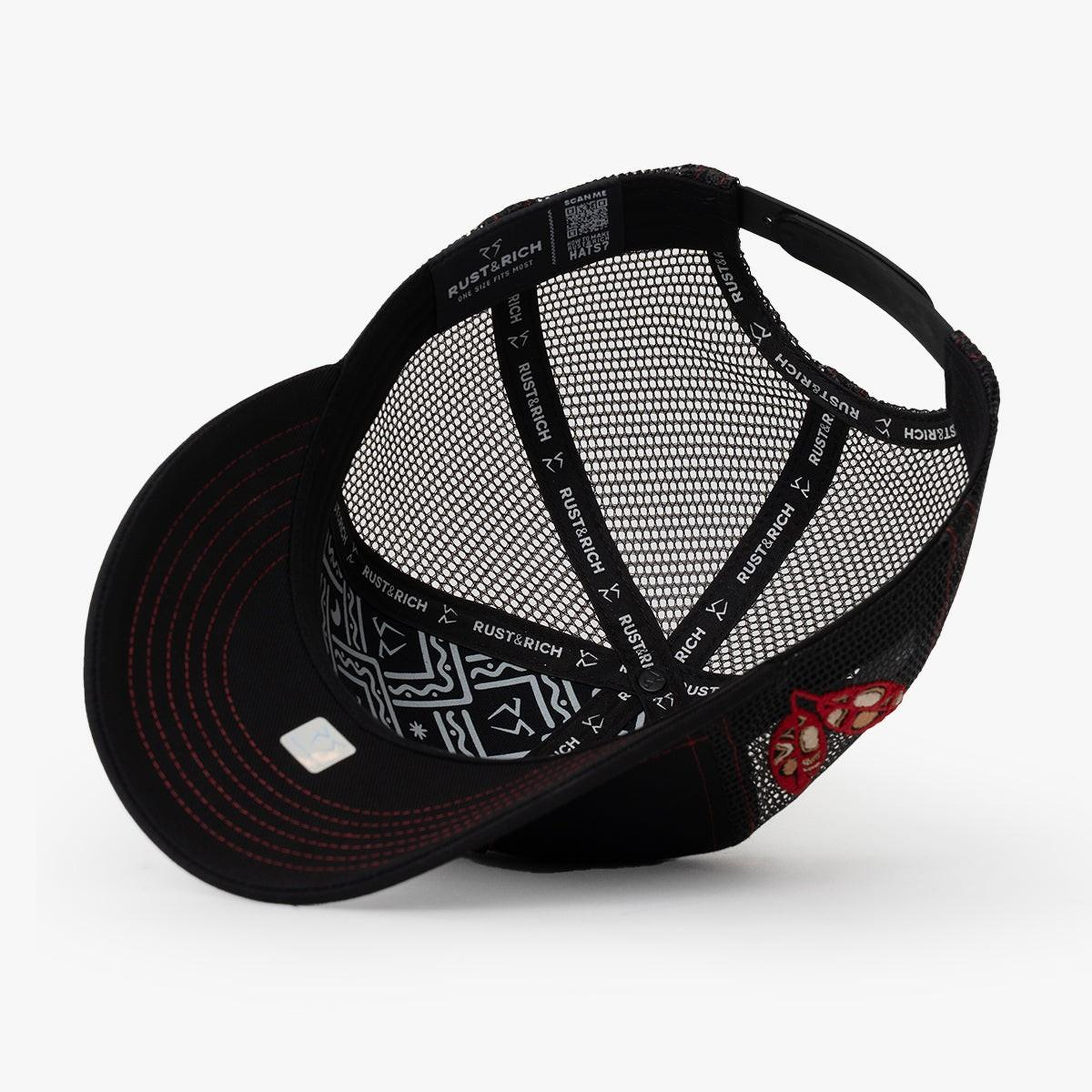 RustandRich Kadın Erkek Siyah/Kırmızı Baseball Şapka-Curved Visor-Symbols Collection-Red Indian