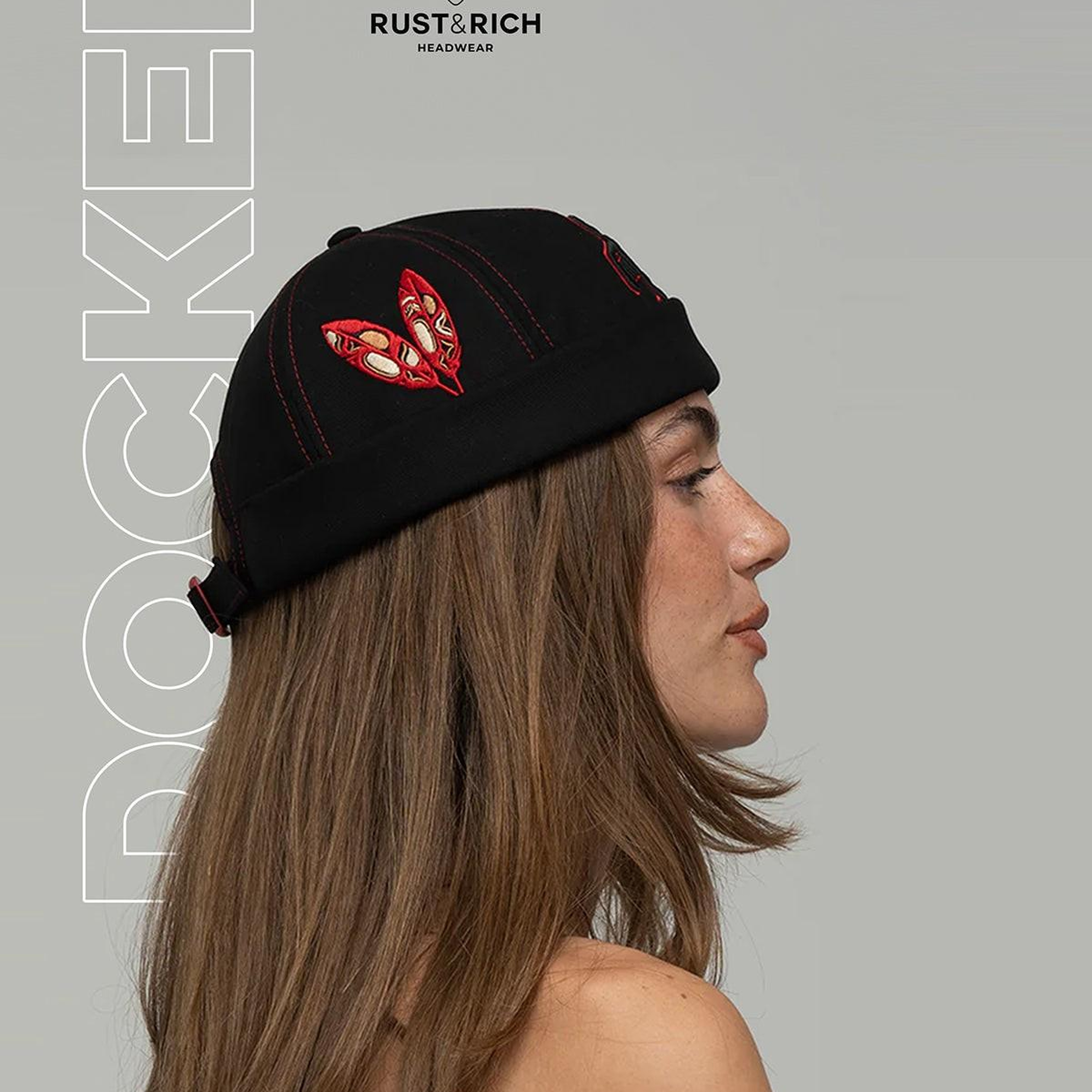 RustandRich Kadın Erkek Siyah/Kırmızı Docker Şapka-Symbols Collection-Red Indian