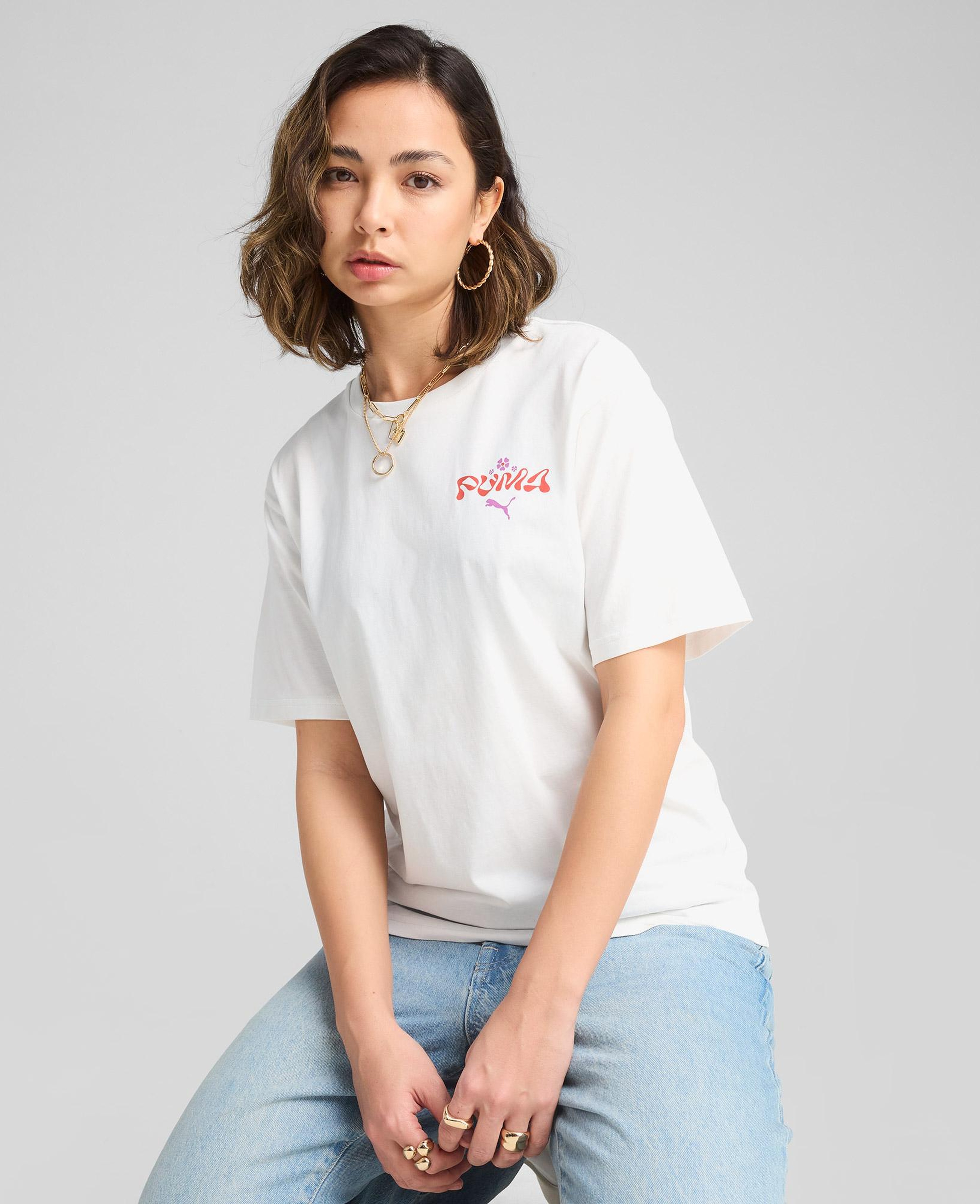Puma Wardrobe Ess Graphic Kadın Beyaz T-Shirt