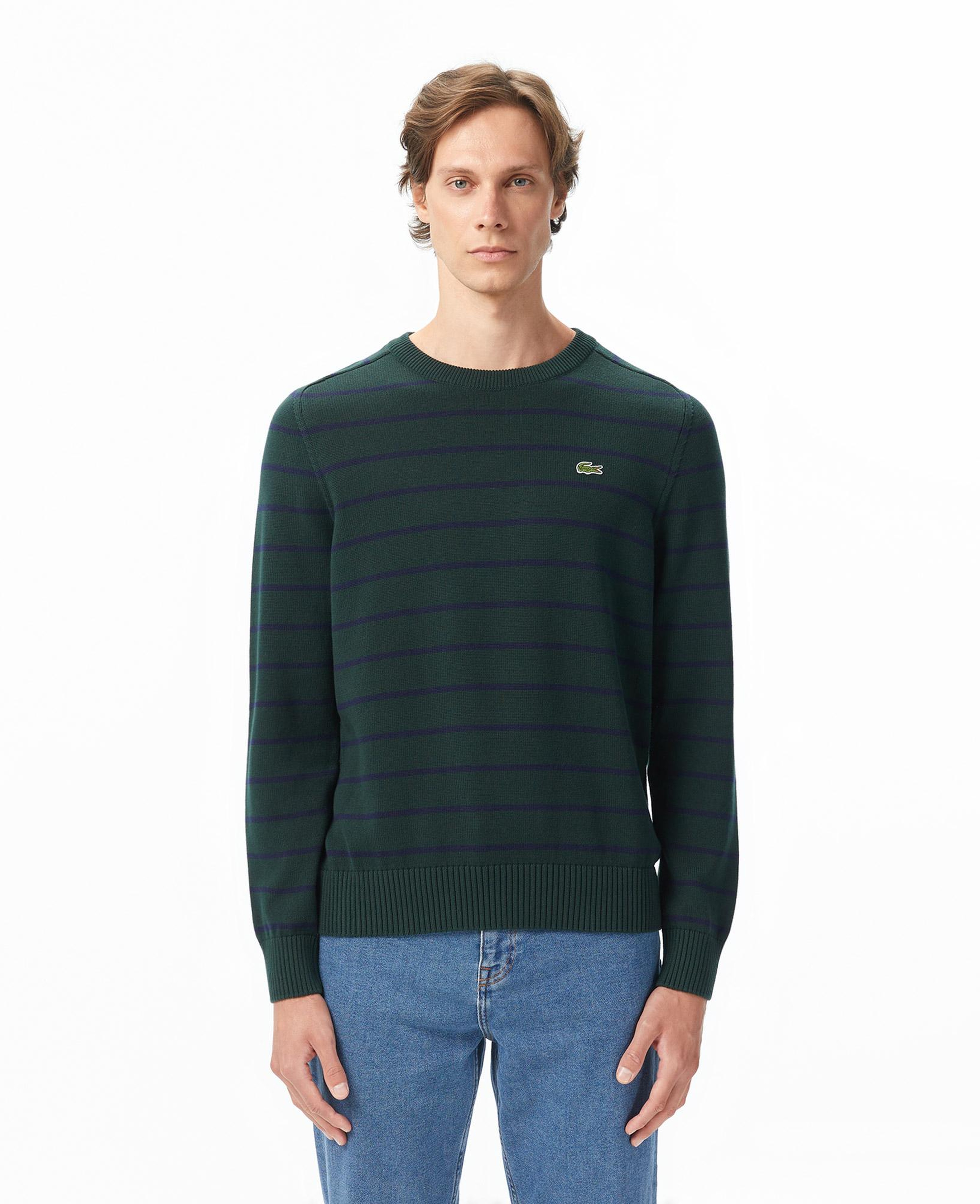 Lacoste Erkek Classic Fit Bisiklet Yaka Çizgili Yeşil Kazak