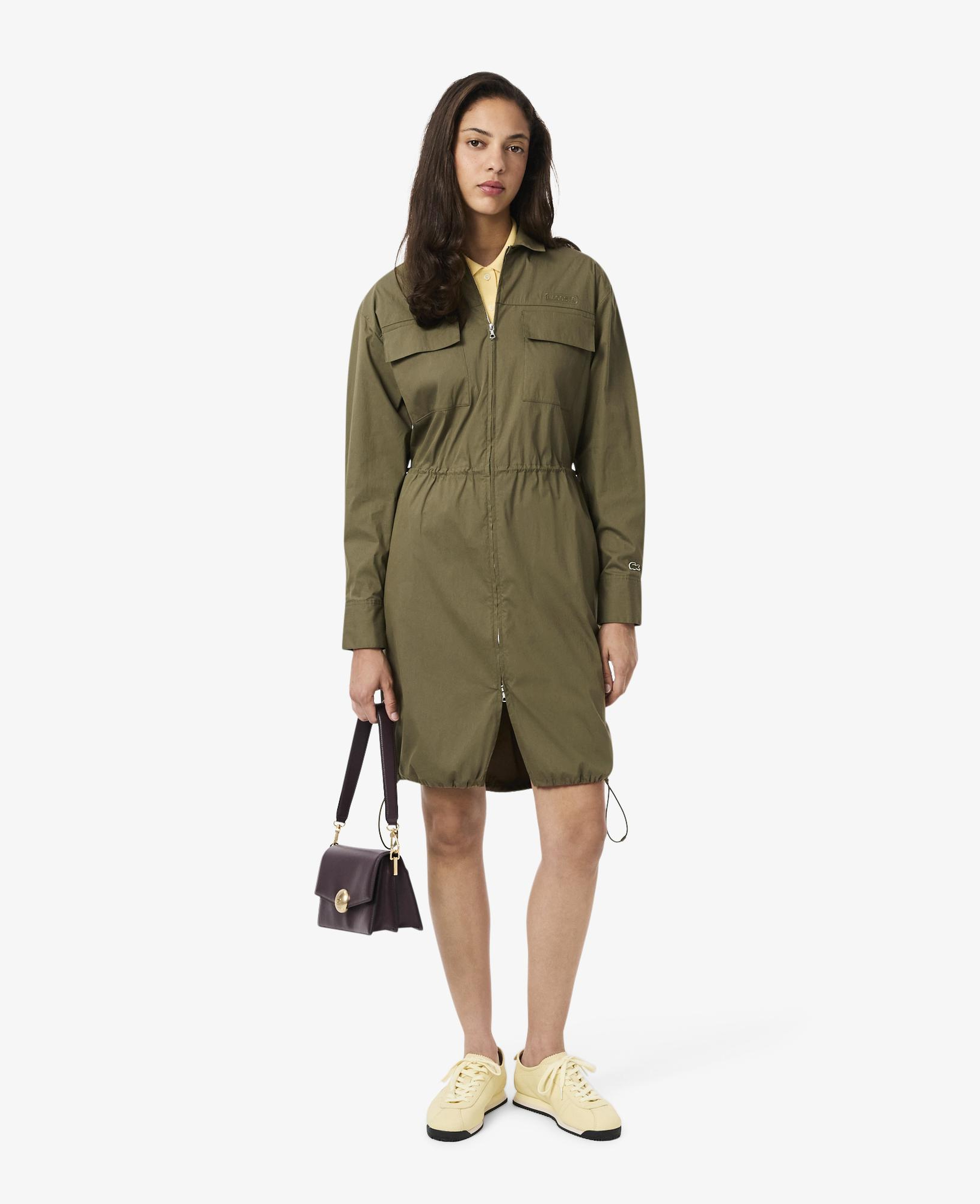 Lacoste Kadın Oversize Fit Uzun Kollu Fermuarlı Haki Elbise