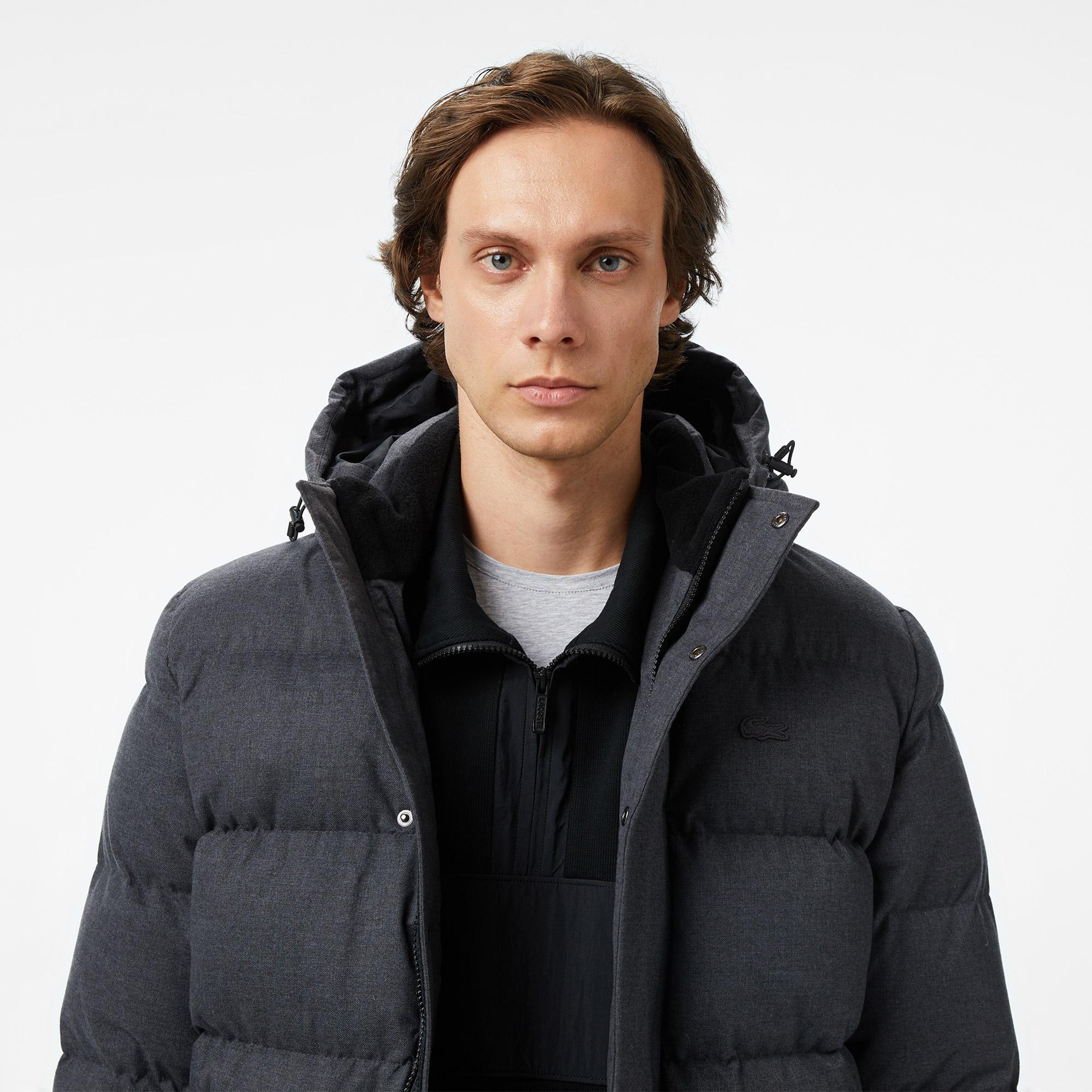 Lacoste Erkek Kapüşonlu Koyu Gri Mont