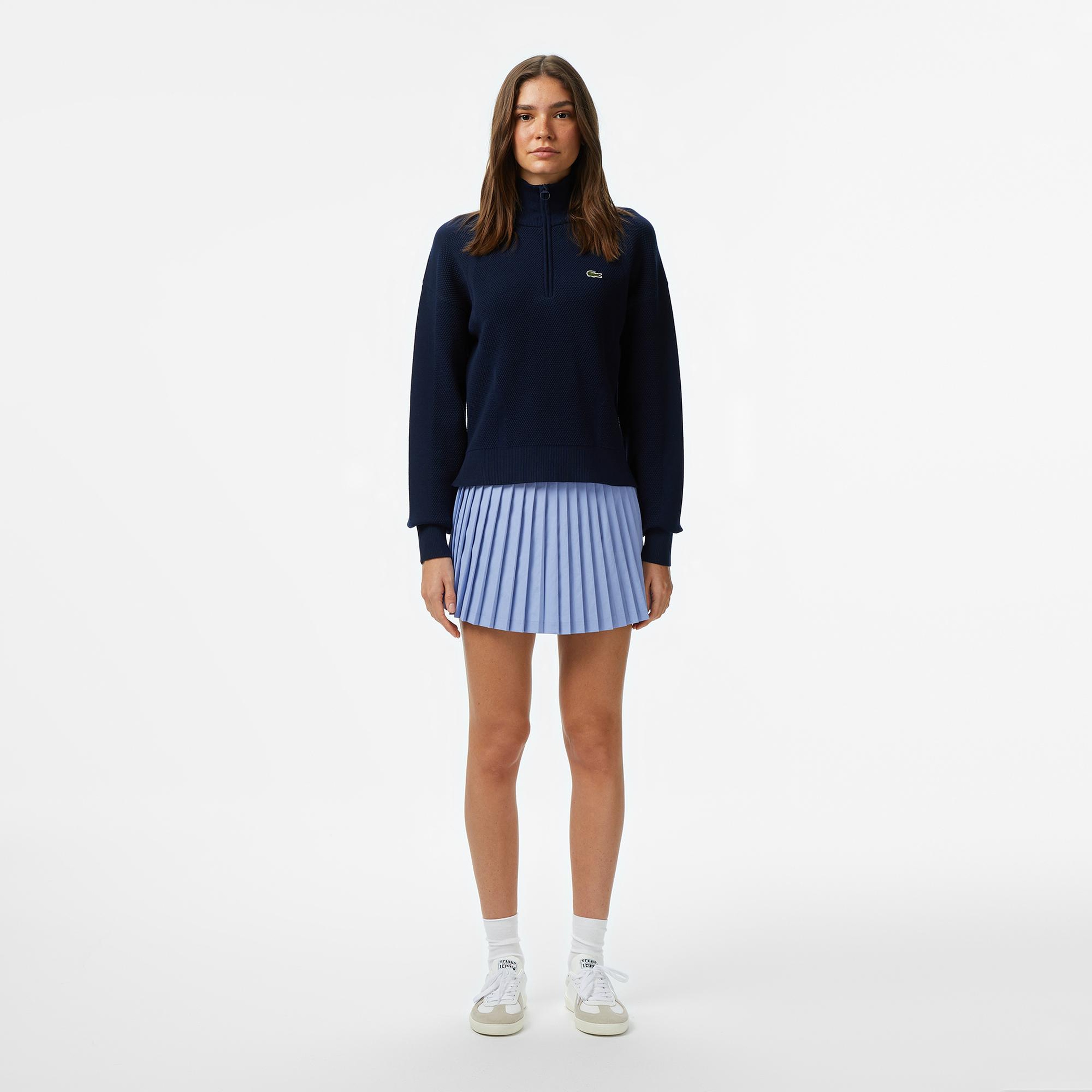Lacoste Kadın Relaxed Fit Yarım Fermuarlı Lacivert Kazak