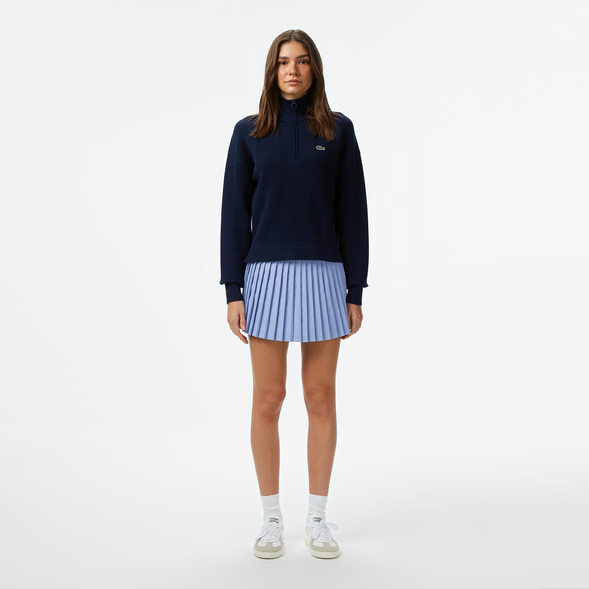 Lacoste Kadın Relaxed Fit Yarım Fermuarlı Lacivert Kazak