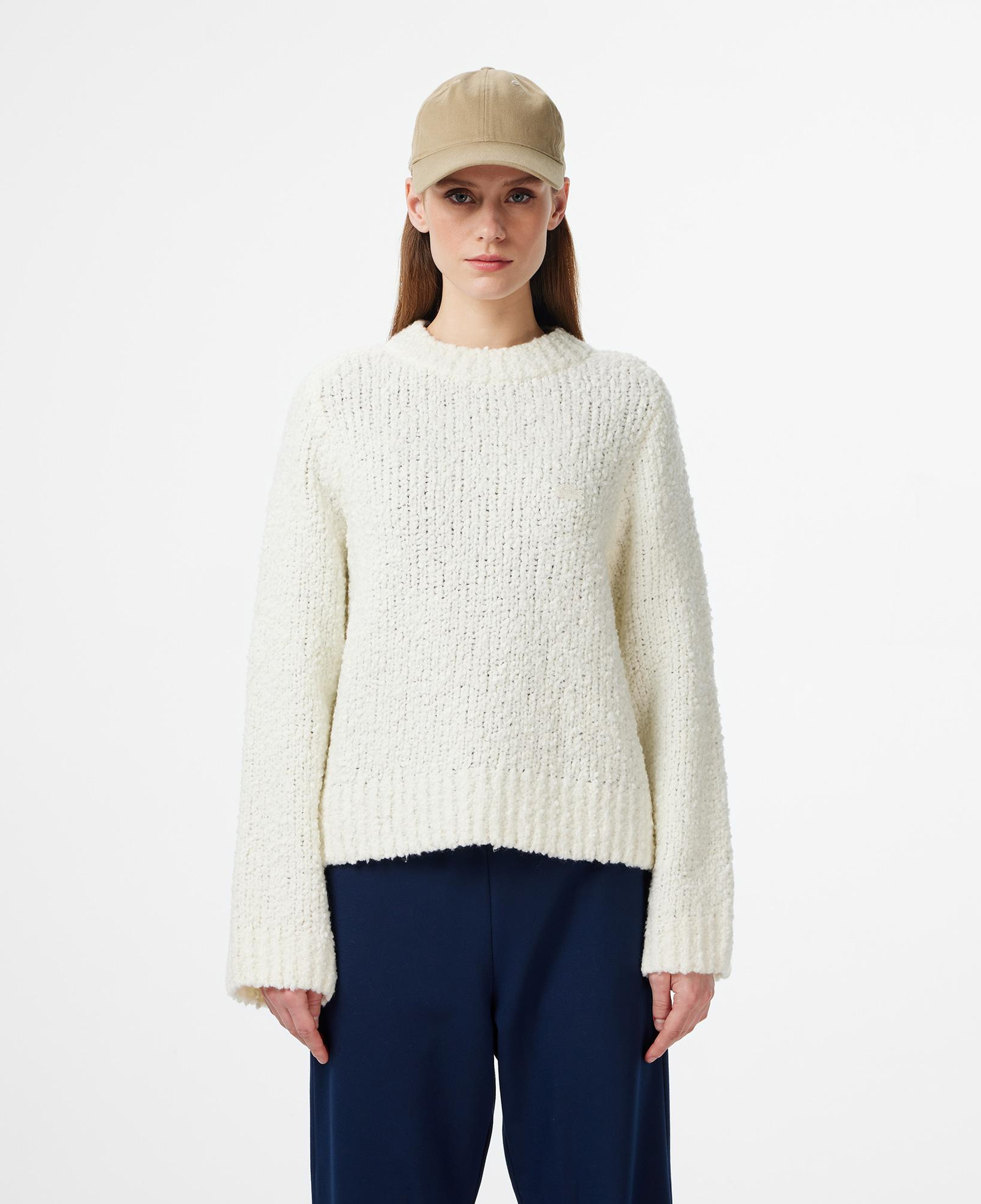 Lacoste Kadın Classic Fit Bisiklet Yaka Yün Krem Kazak