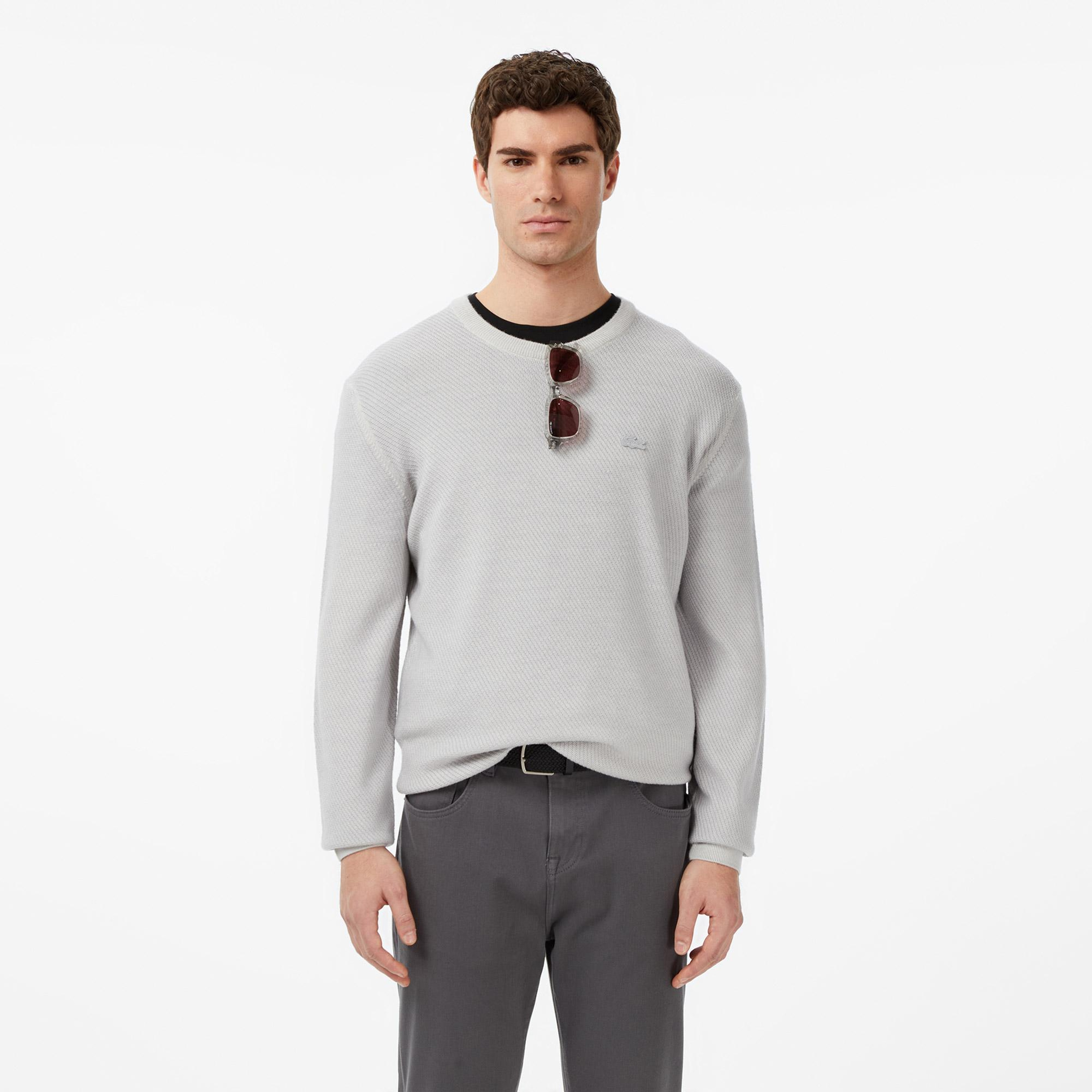 Lacoste Erkek Classic Fit Bisiklet Yaka Yün Gri Kazak