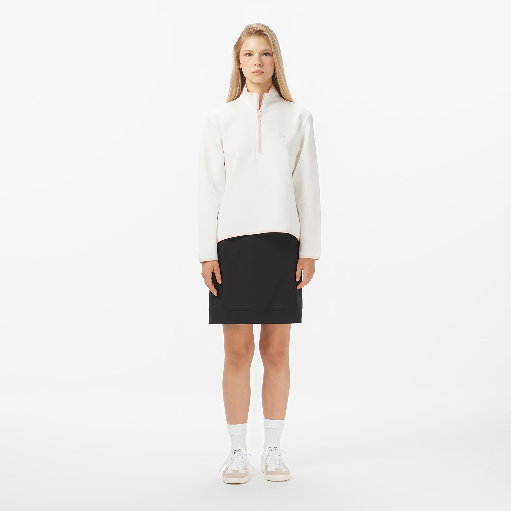 Lacoste Kadın Regular Fit Yarım Fermuarlı Beyaz Sweatshirt