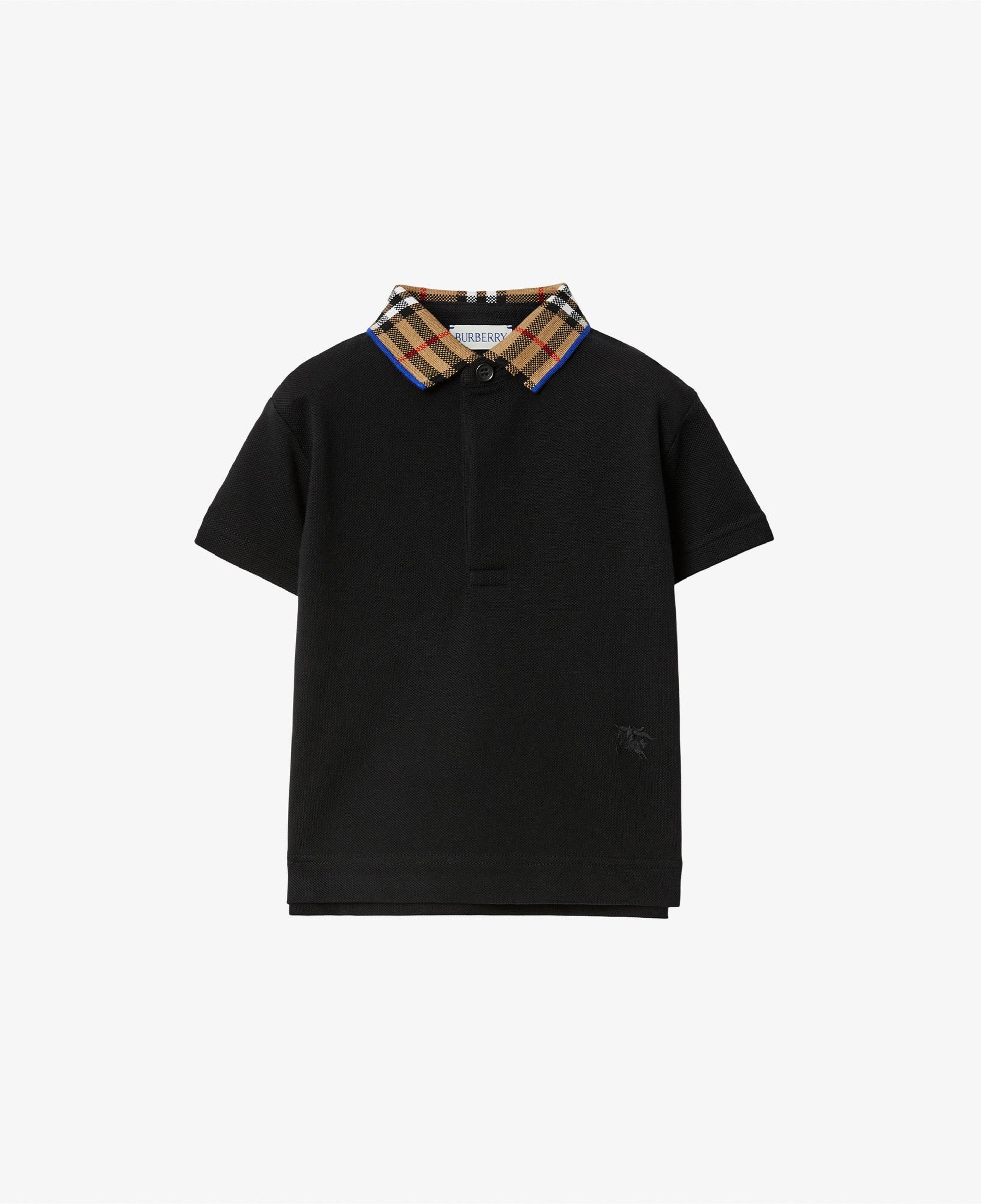 Burberry Check Yaka Detaylı Pamuklu Çocuk Siyah Polo