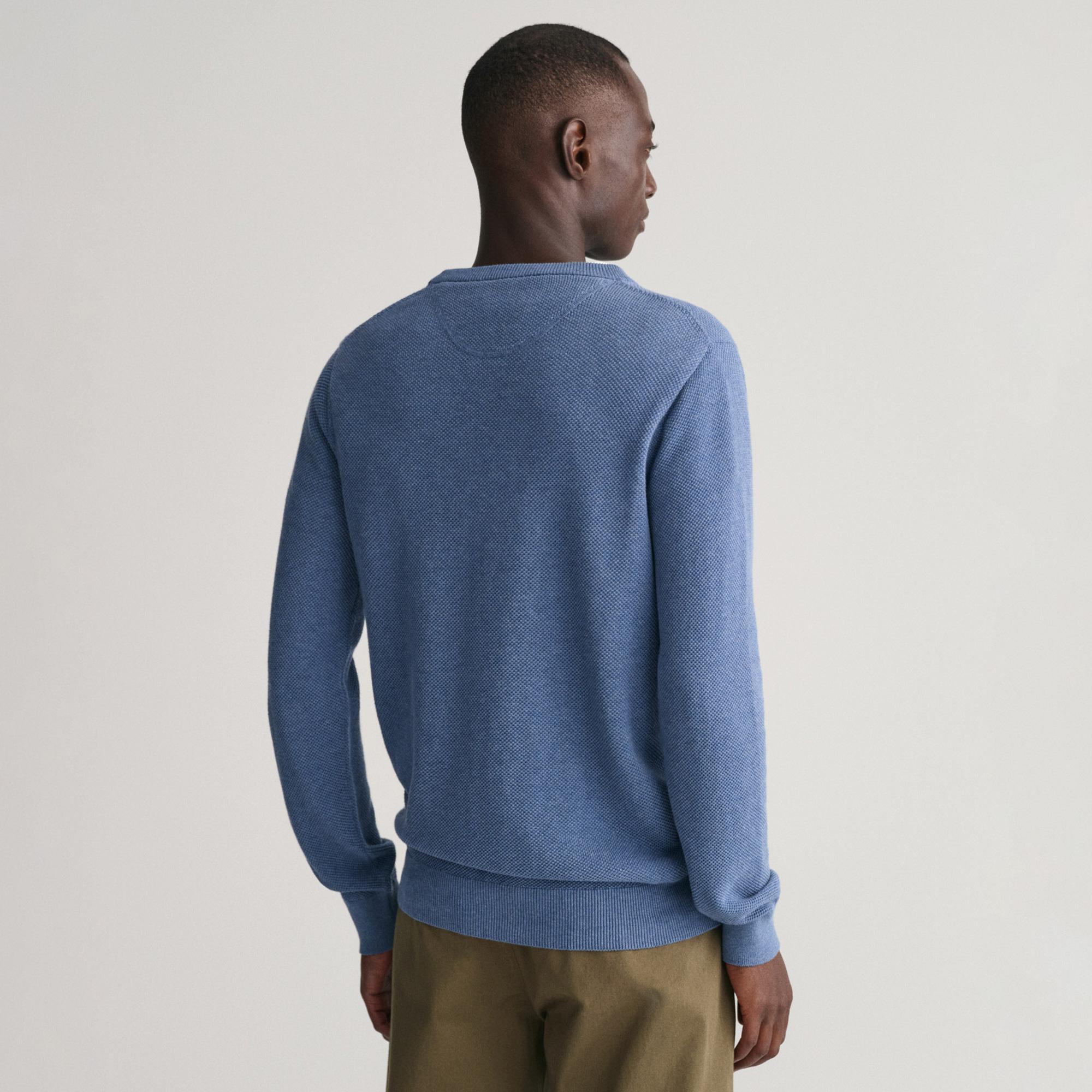 GANT Erkek Mavi Regular Fit Bisiklet Yaka Kazak