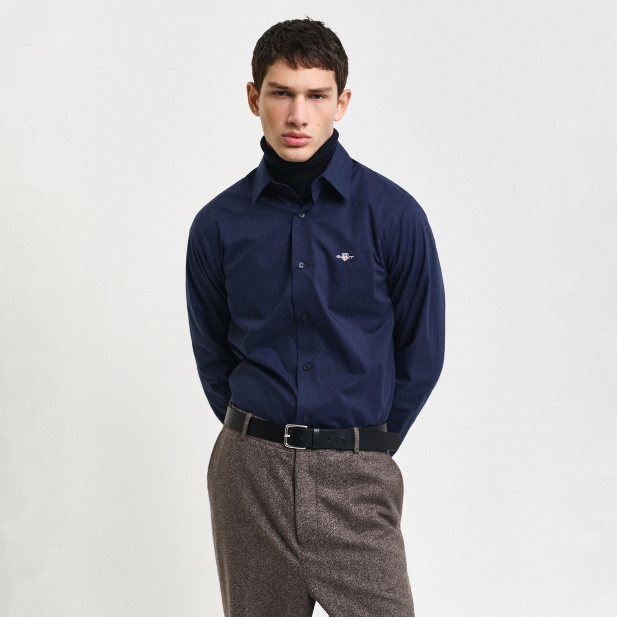 GANT Erkek Lacivert Slim Fit Gömlek