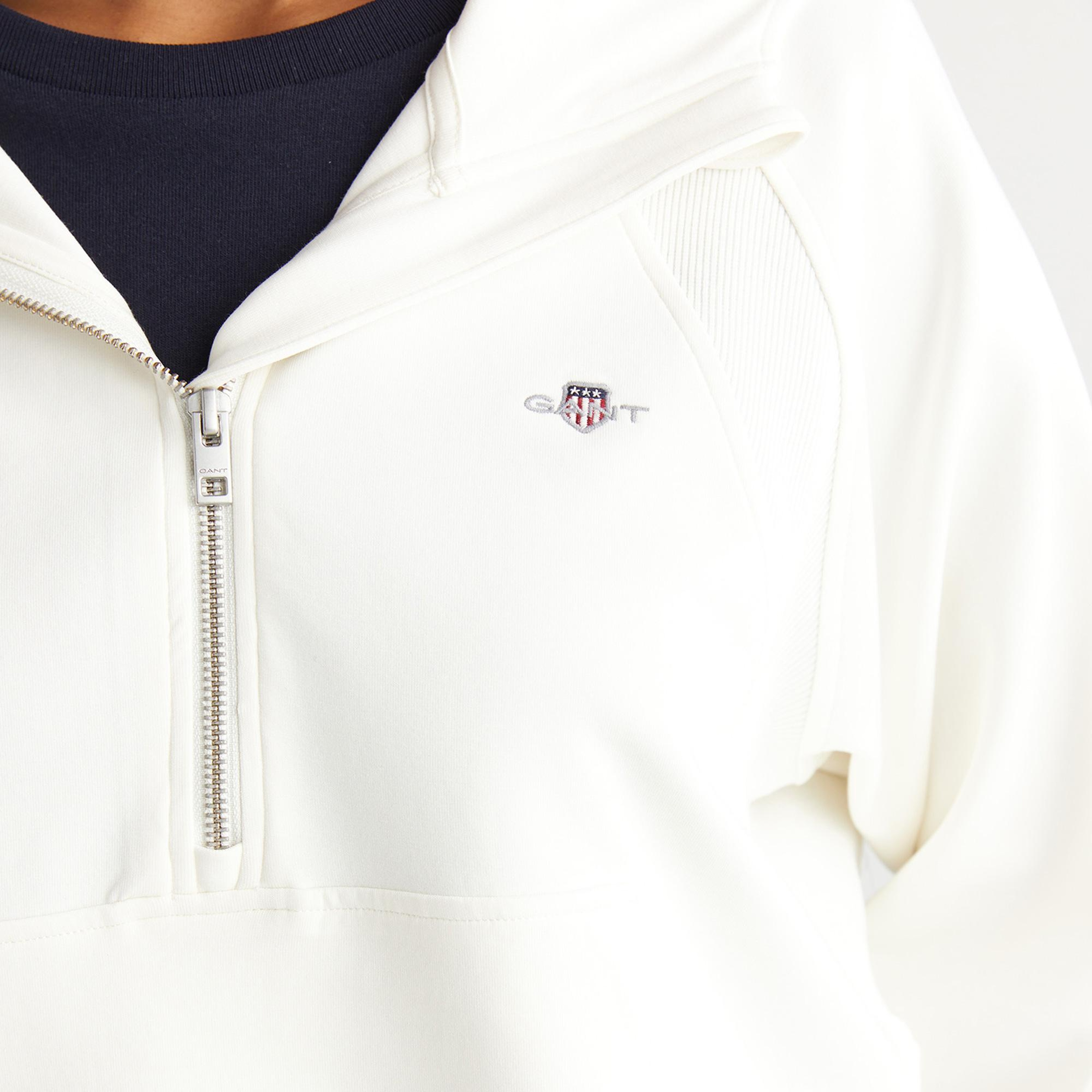 GANT Kadın Beyaz Regular Fit Kapüşonlu Sweatshirt