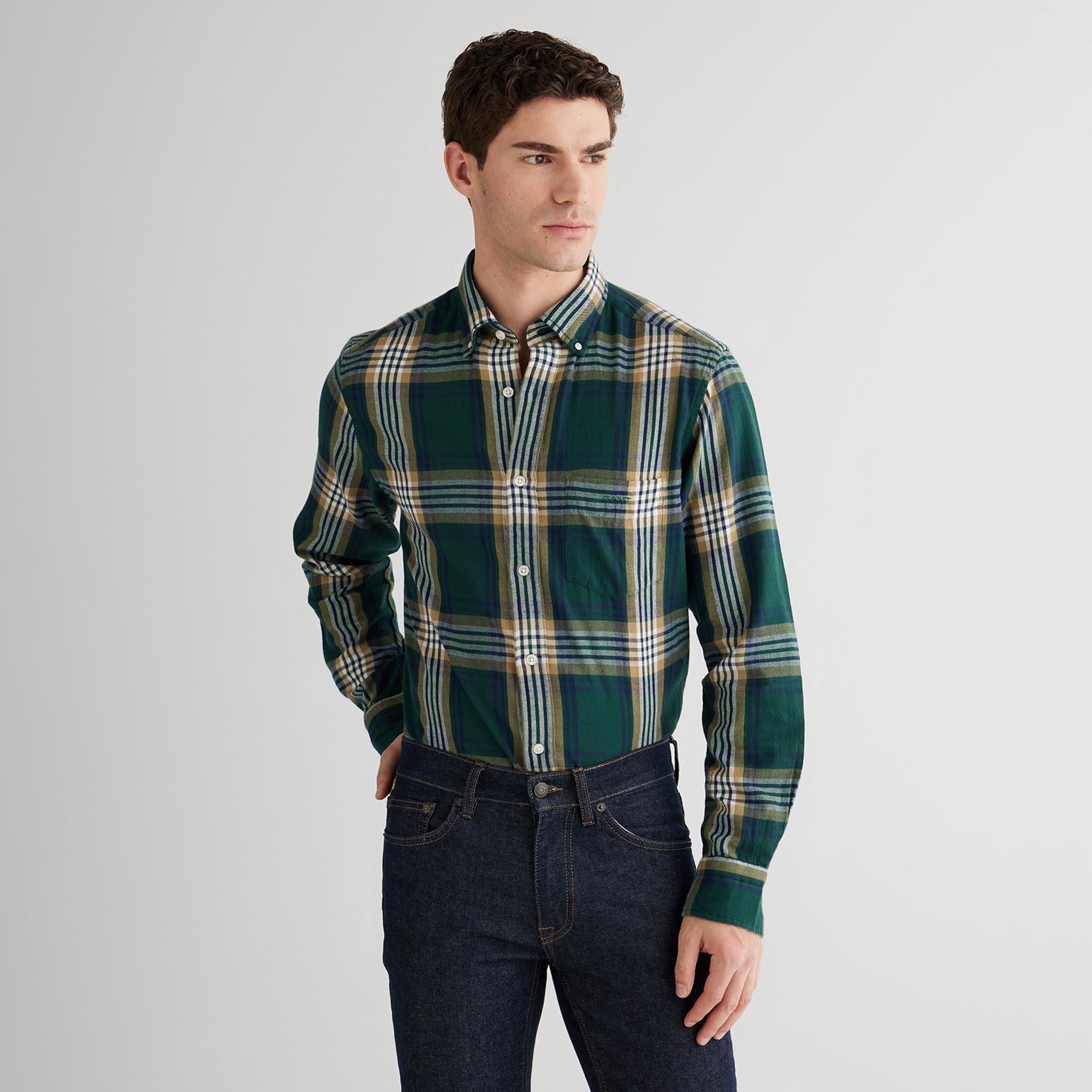 GANT Erkek Yeşil Regular Fit Düğmeli Gömlek