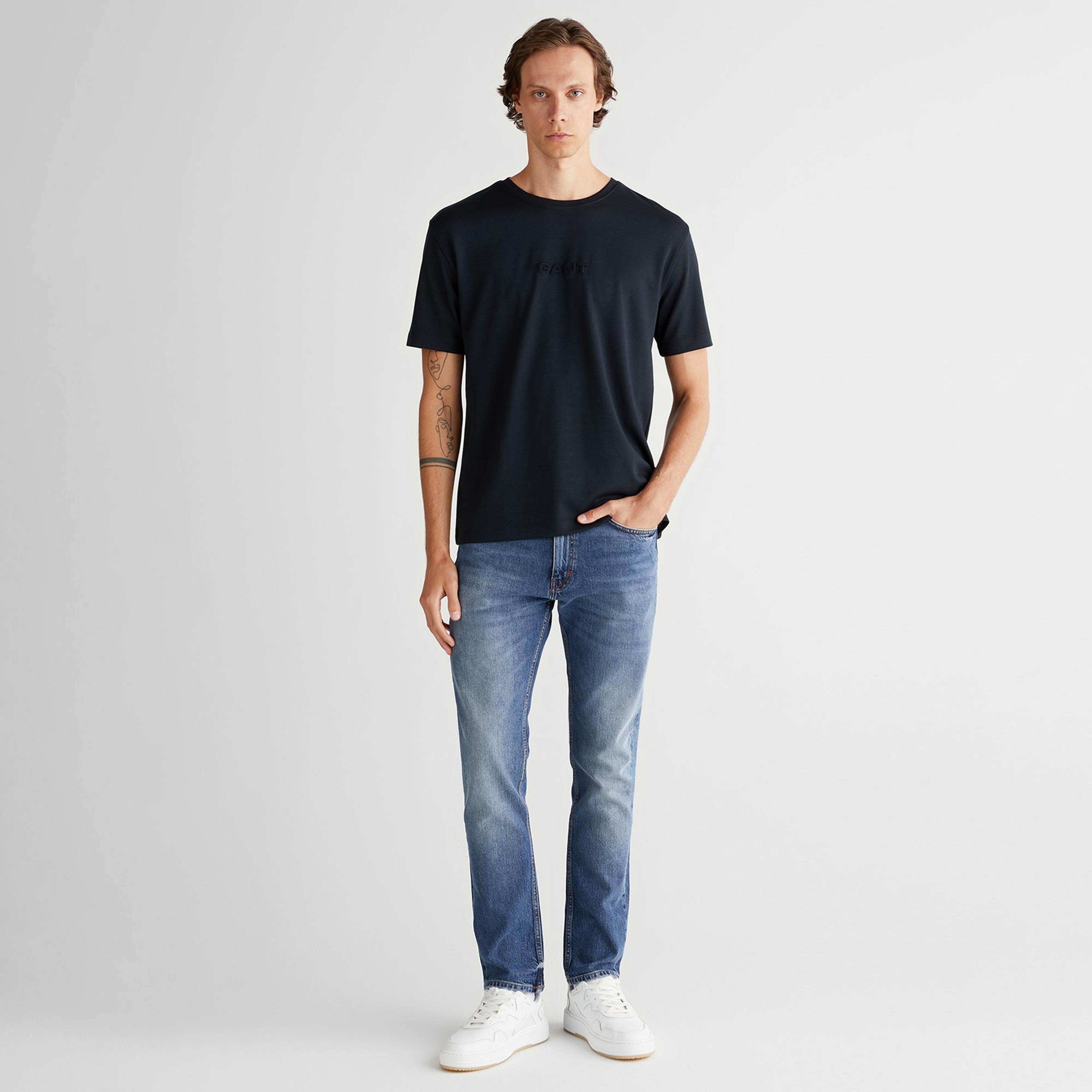 GANT Erkek Siyah Bisiklet Yaka T-Shirt