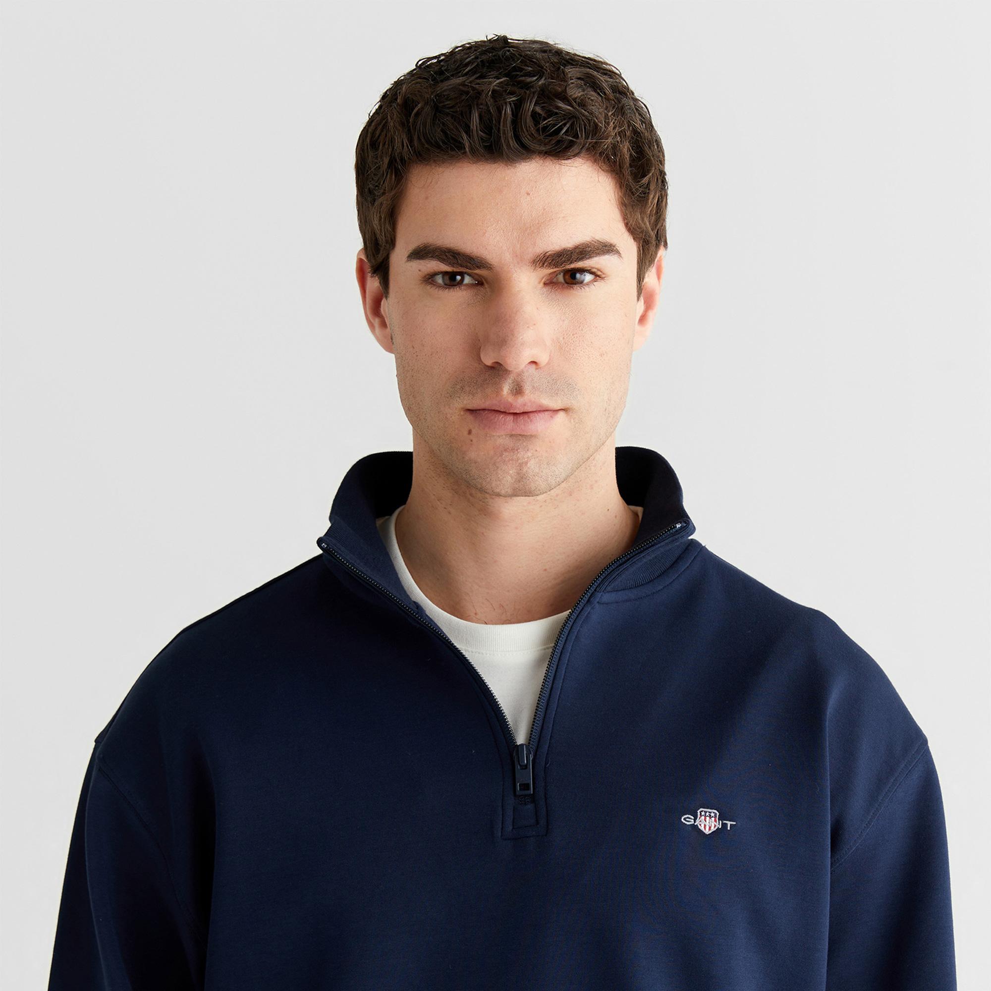 GANT Erkek Lacivert Relaxed Fit Yarım Fermuarlı Sweatshirt