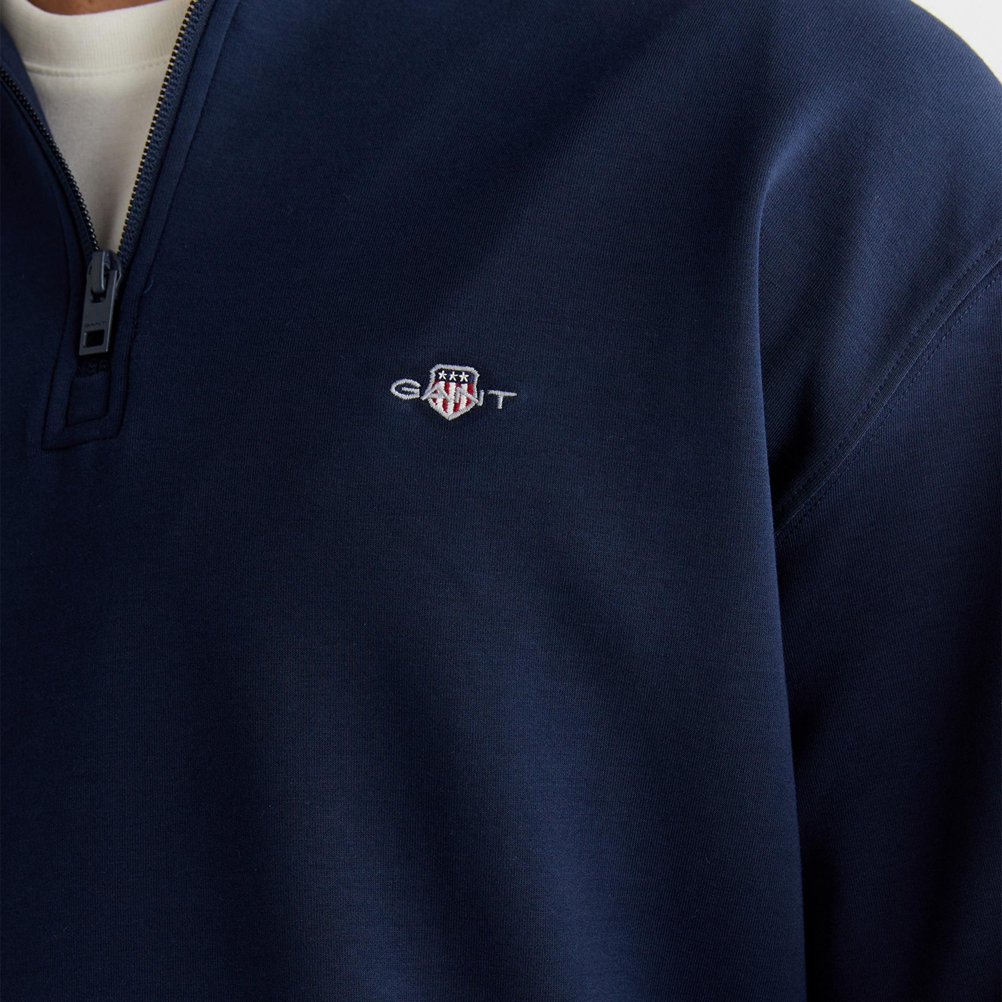 GANT Erkek Lacivert Relaxed Fit Yarım Fermuarlı Sweatshirt