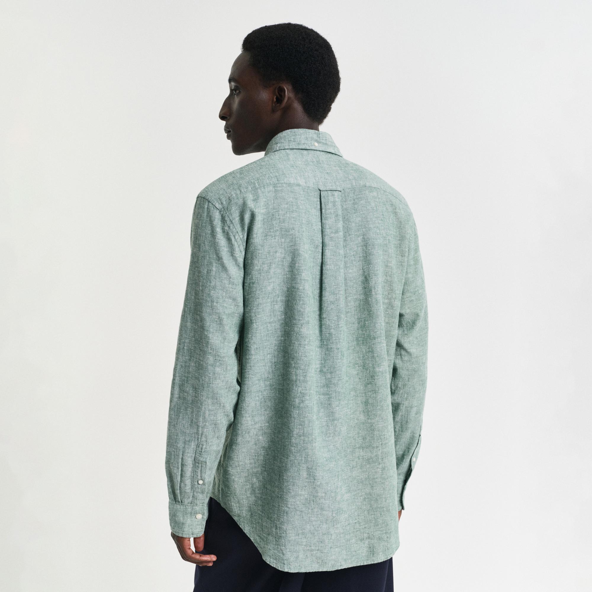 GANT Erkek Yeşil Regular Fit Düğmeli Yaka Keten Gömlek
