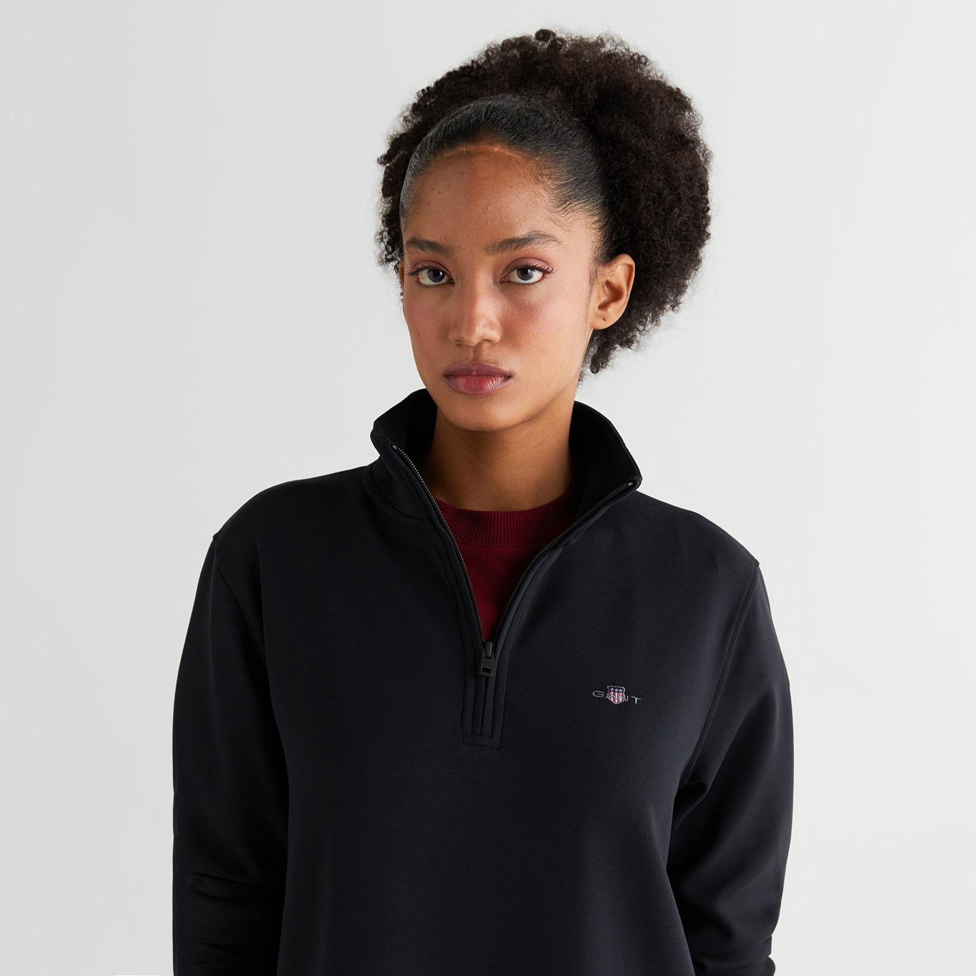GANT Kadın Siyah Regular Fit Yarım Fermuarlı Elbise