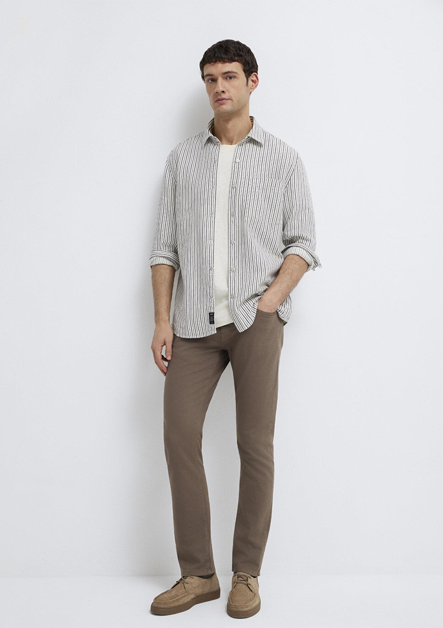 Mavi Çizgili Beyaz Gömlek Regular Fit / Normal Kesim 0211914-18790