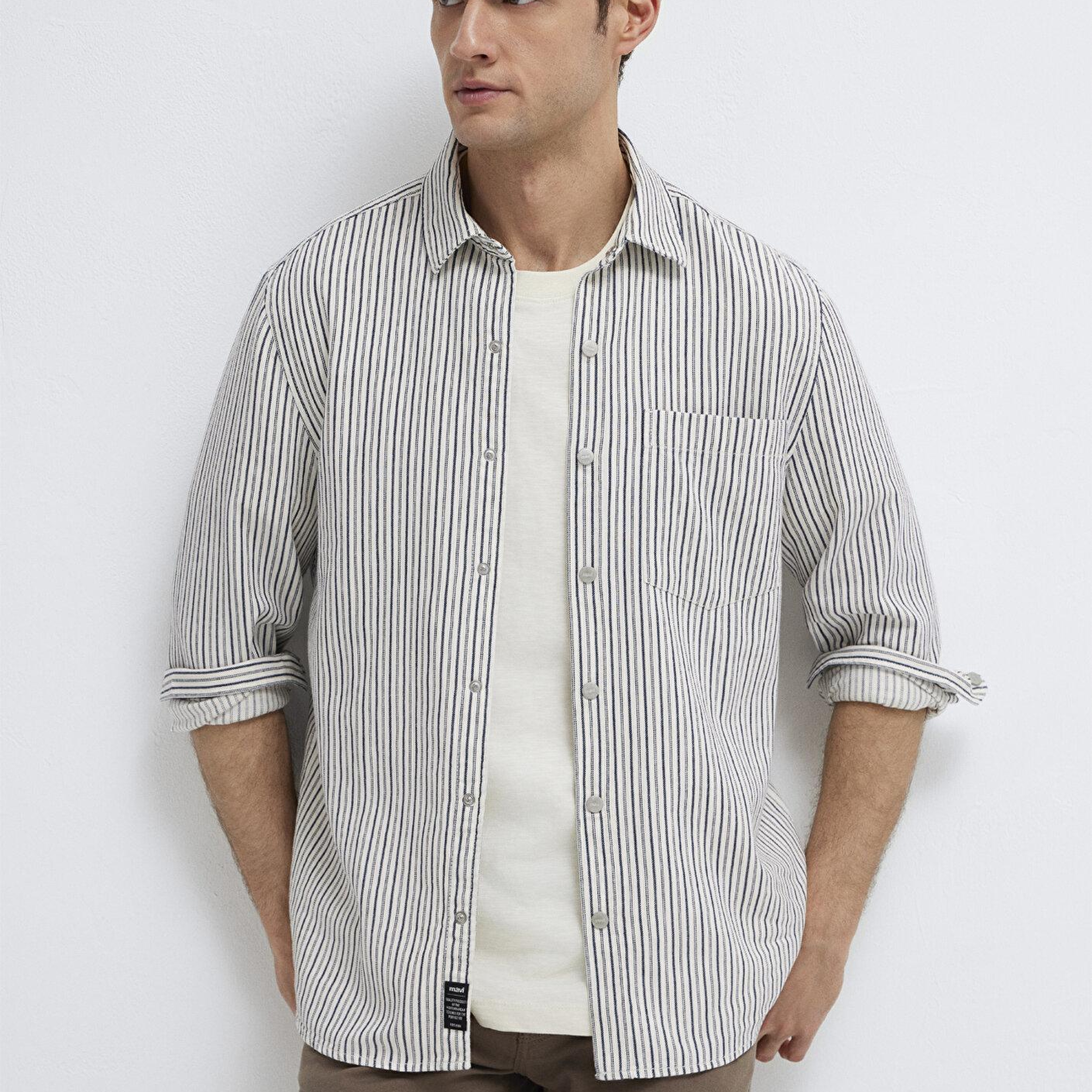 Mavi Çizgili Beyaz Gömlek Regular Fit / Normal Kesim 0211914-18790