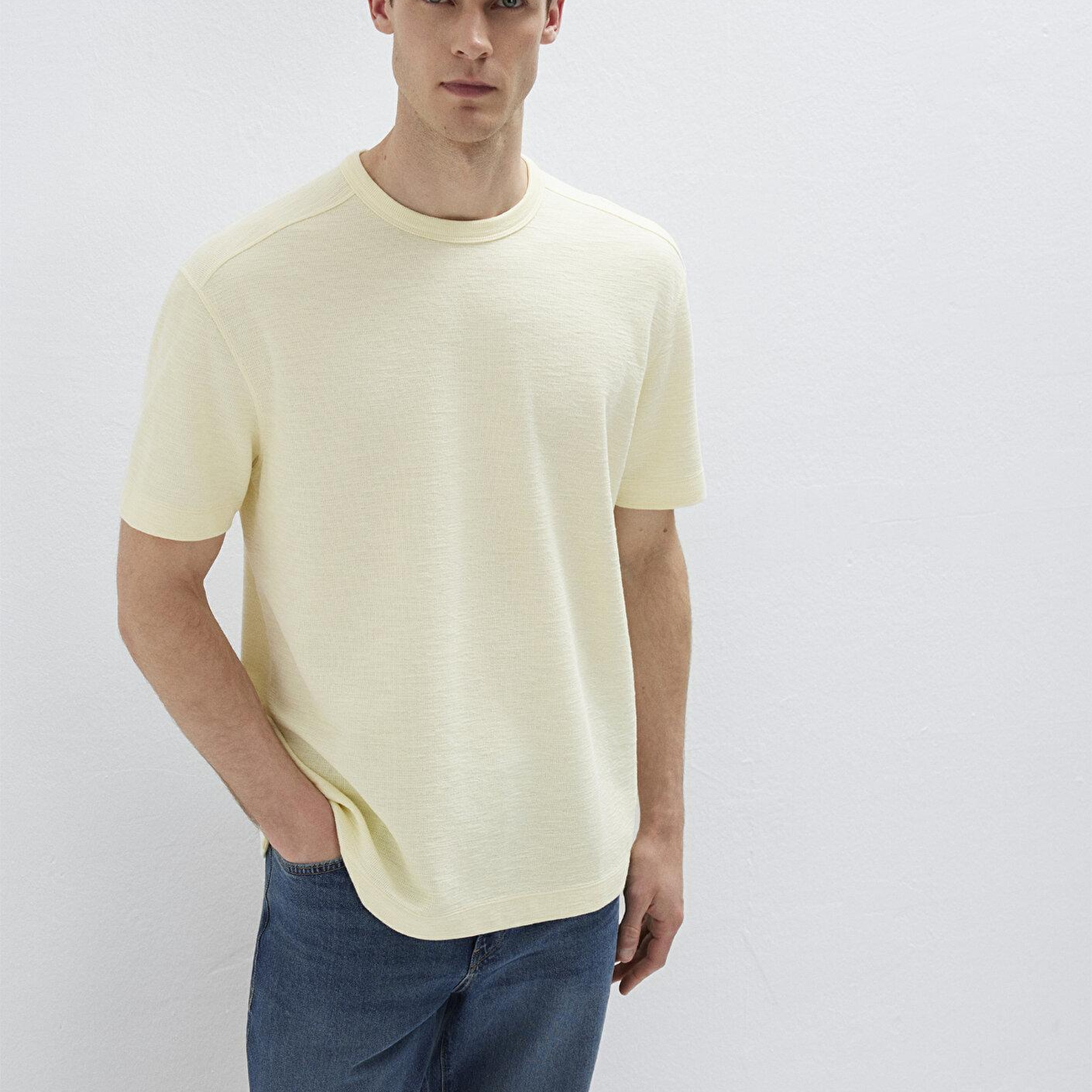 Mavi Sarı Basic Tişört Loose Fit / Bol Rahat Kesim 0613315-89308