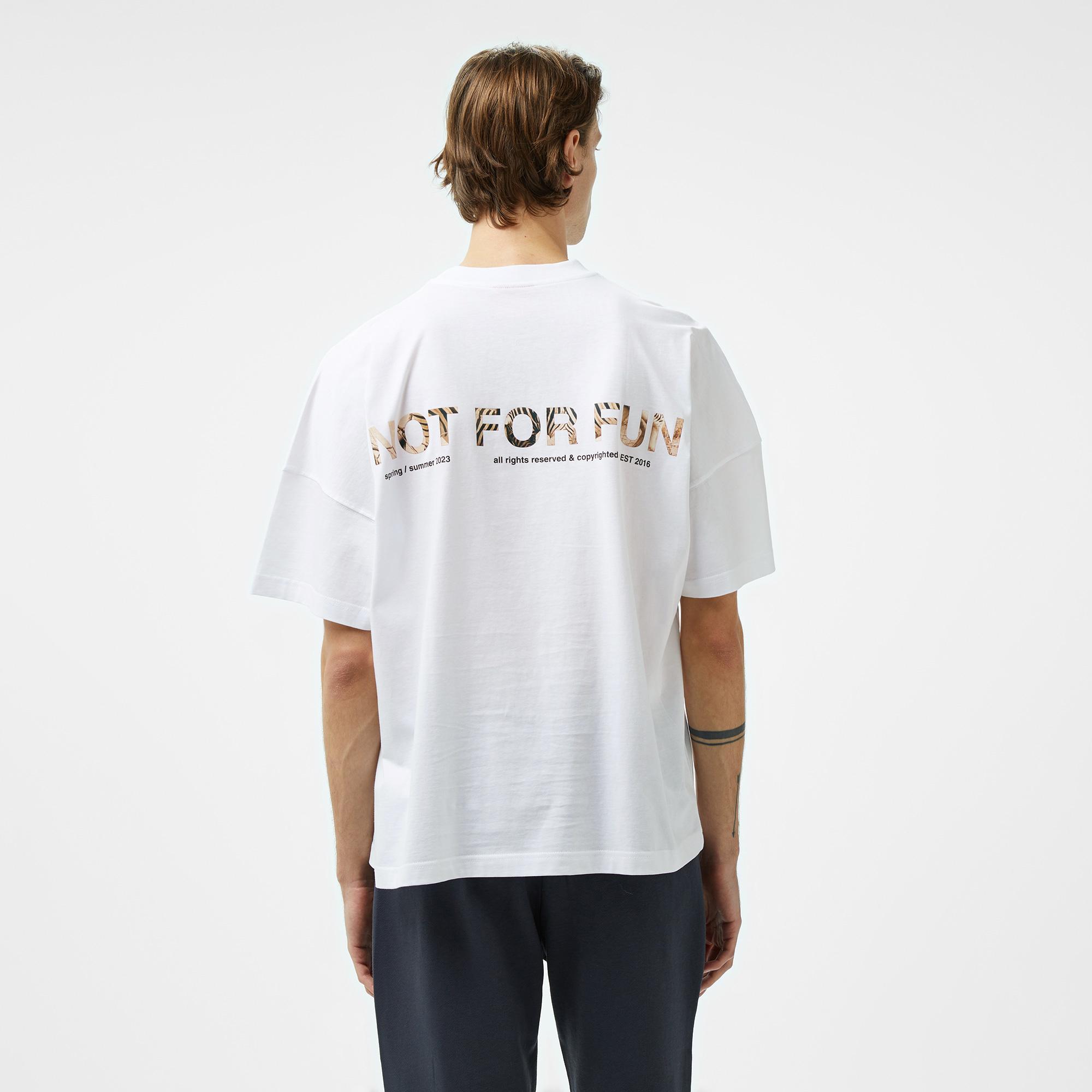 Forfun Not For Fun 006 Oversize Drop Shoulder Erkek Beyaz T-Shirt