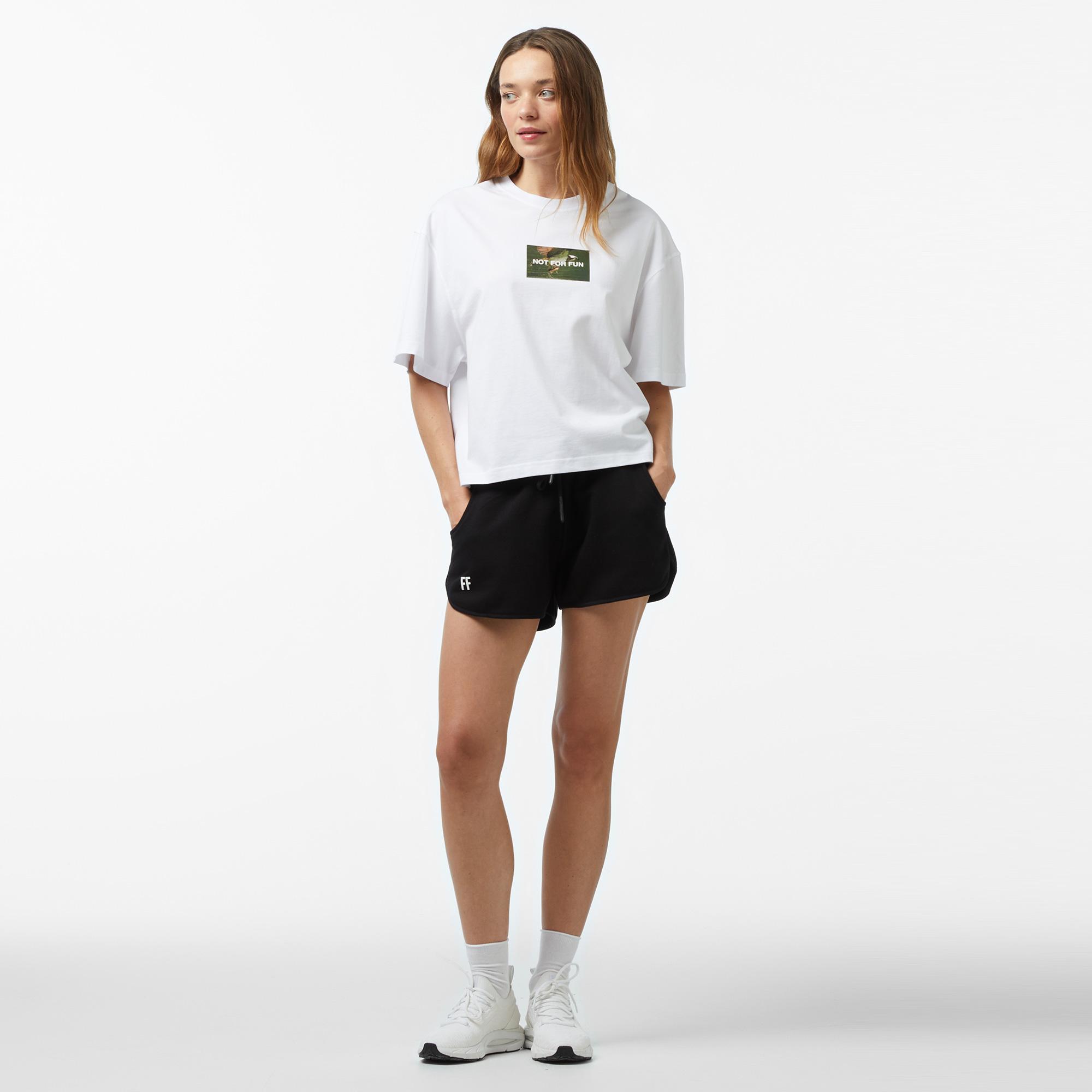 Forfun Not For Fun 005 - Oversize Drop Shoulder Kadın Beyaz T-Shirt