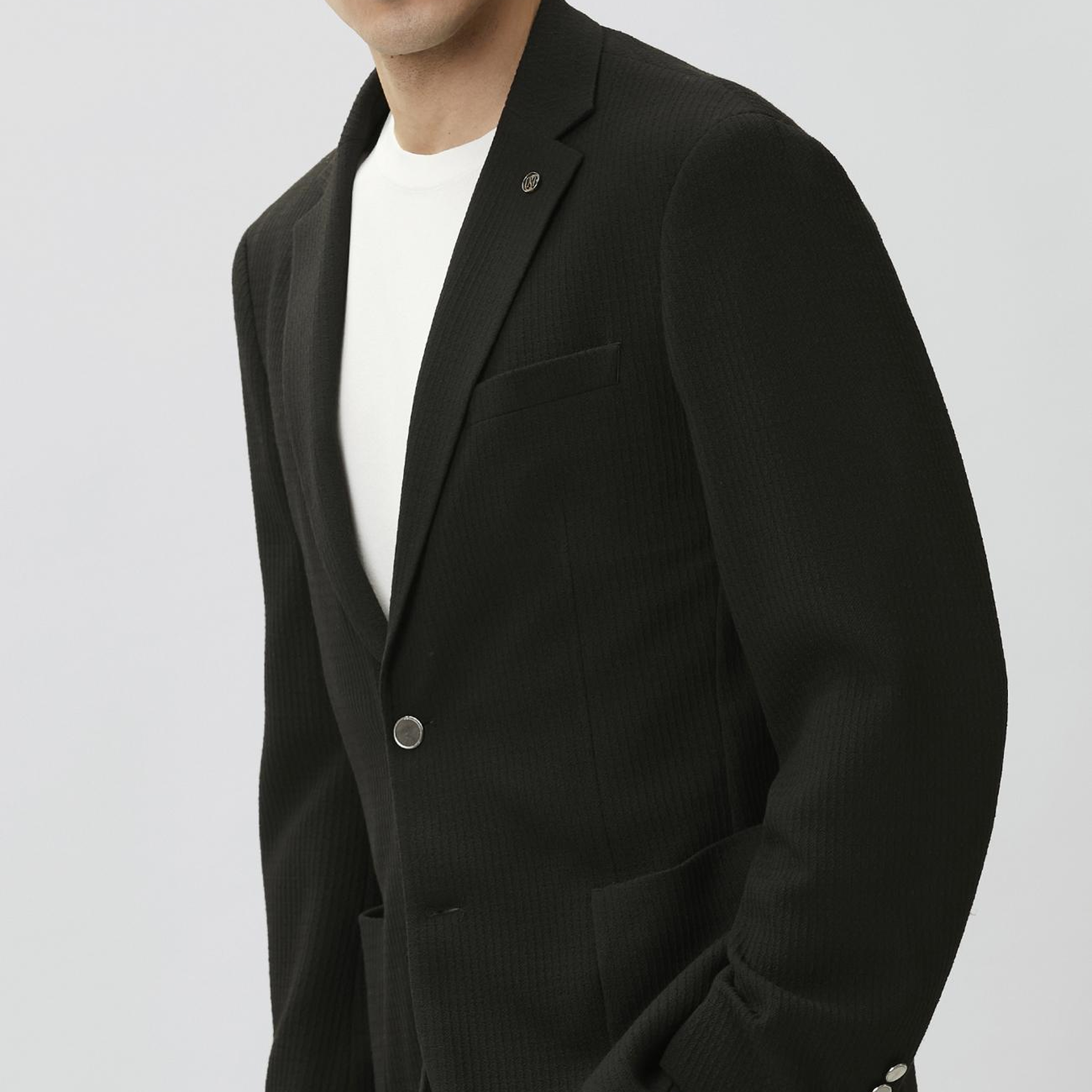 Network Erkek Slim Fit Siyah Mono Yaka Gofreli Örme Ceket