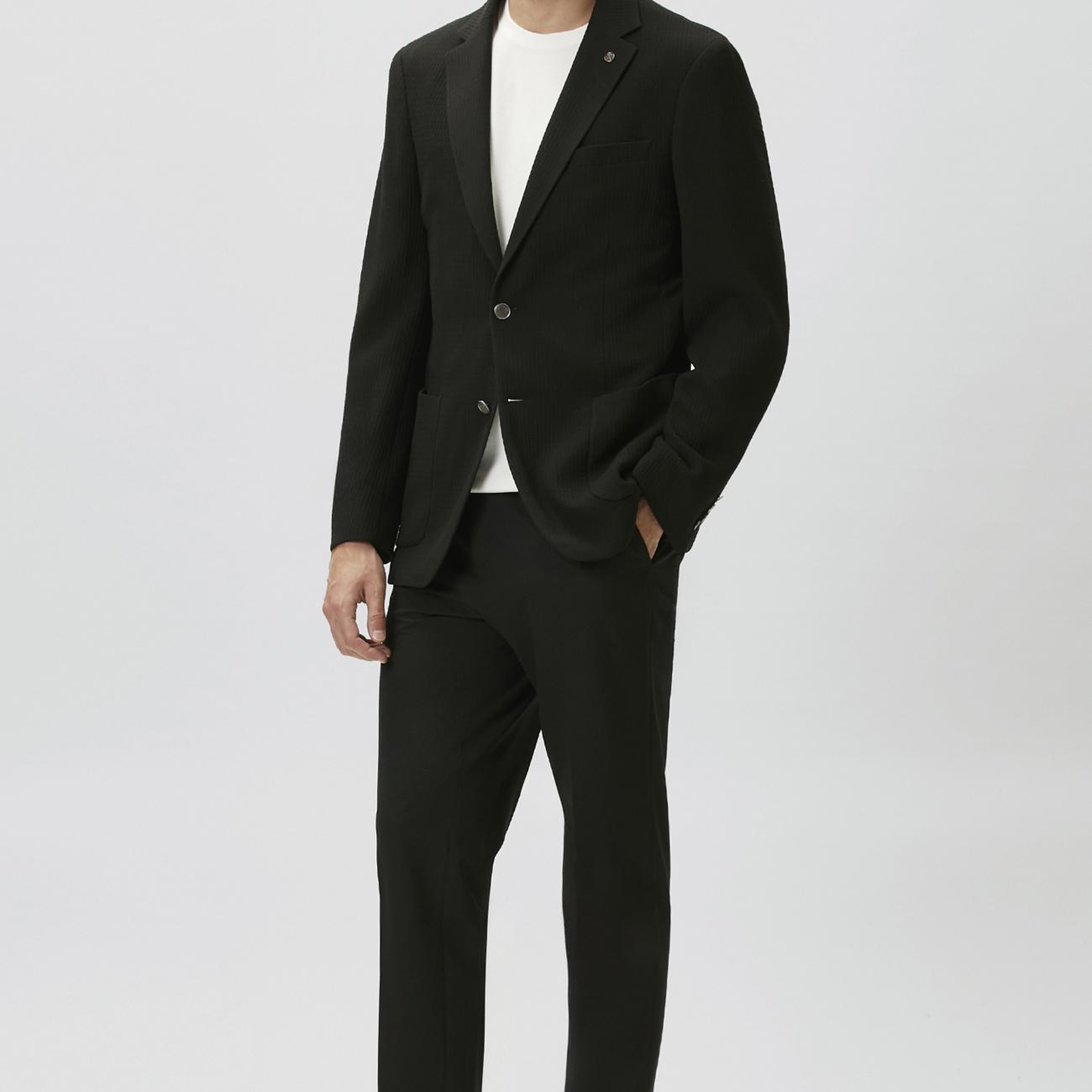 Network Erkek Slim Fit Siyah Mono Yaka Gofreli Örme Ceket