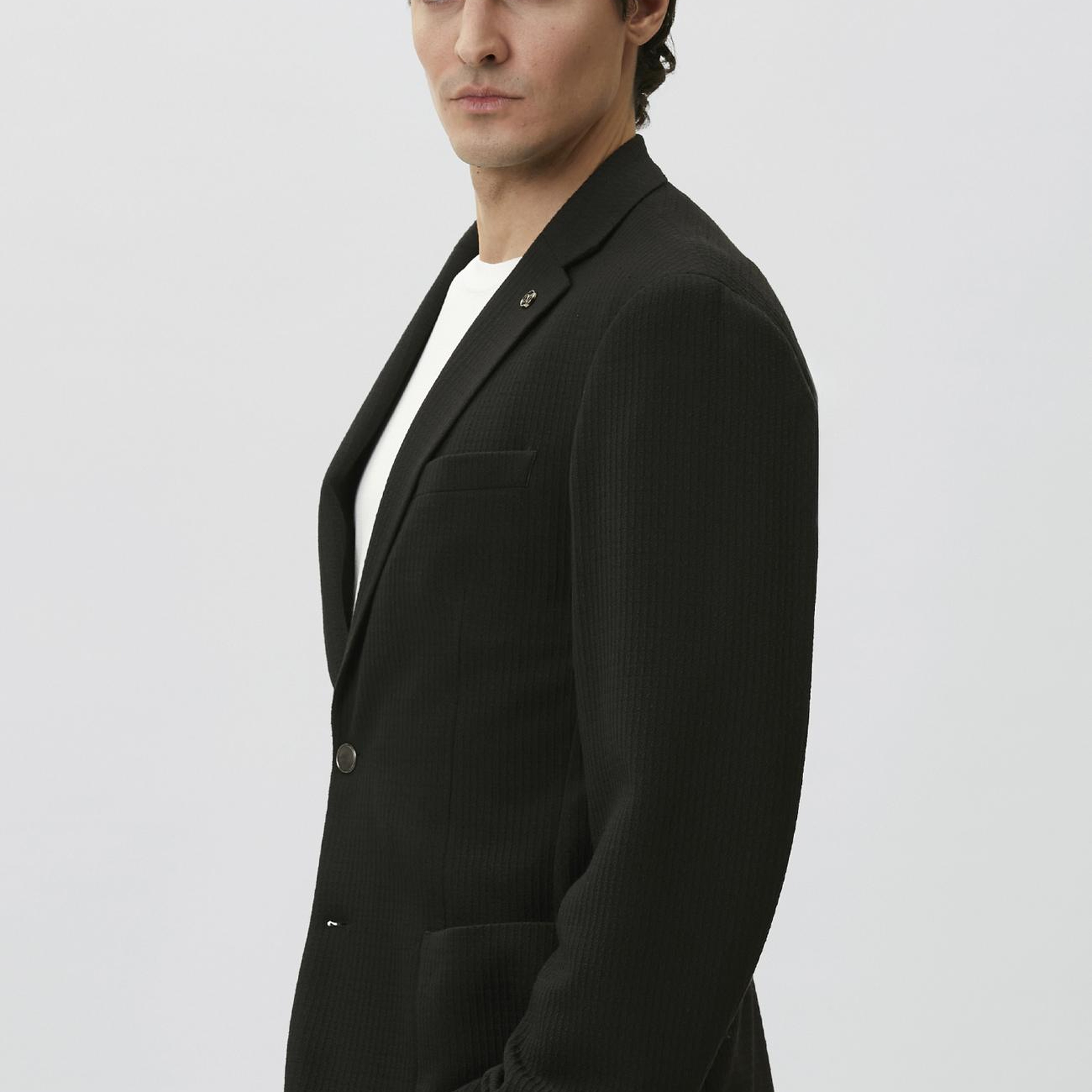 Network Erkek Slim Fit Siyah Mono Yaka Gofreli Örme Ceket