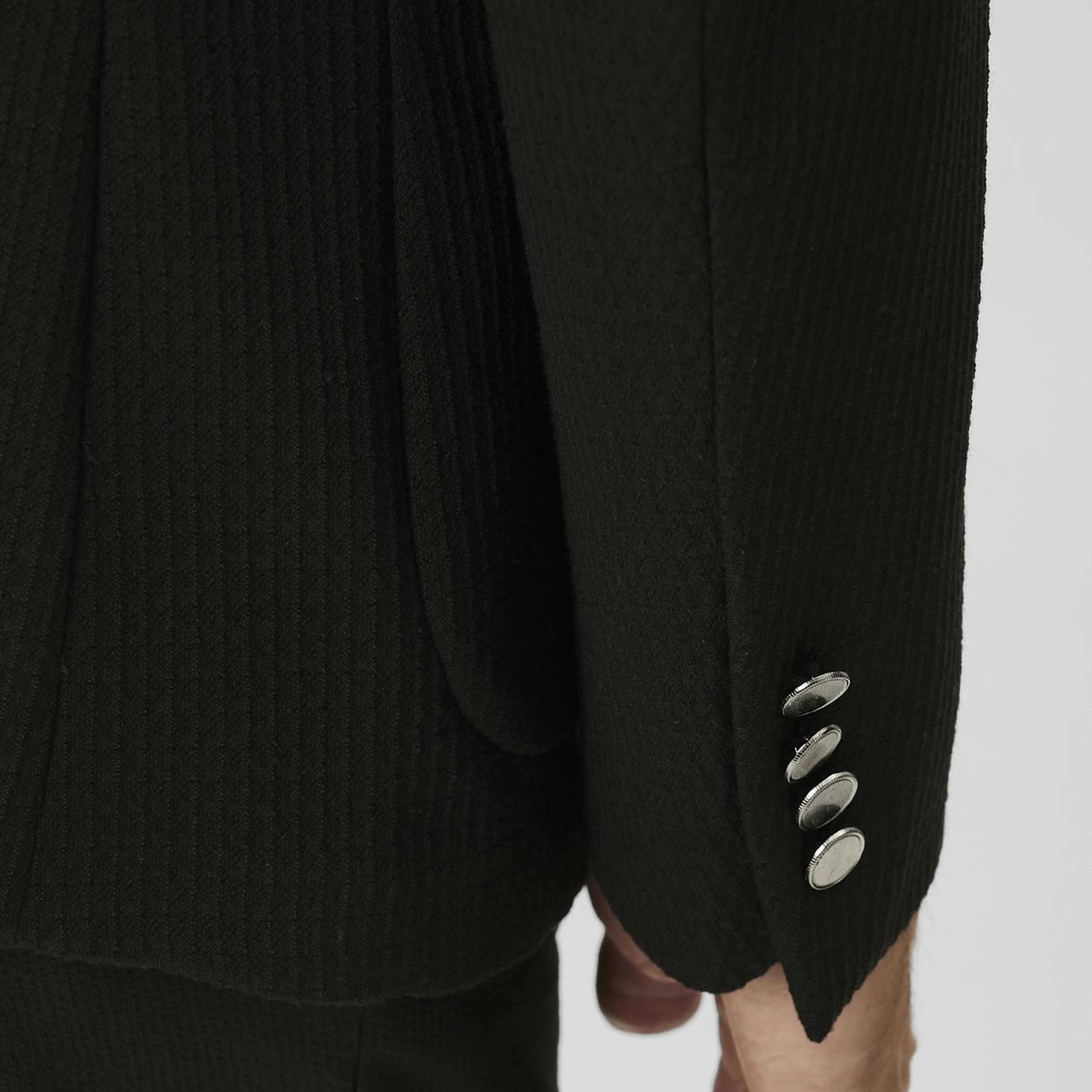 Network Erkek Slim Fit Siyah Mono Yaka Gofreli Örme Ceket