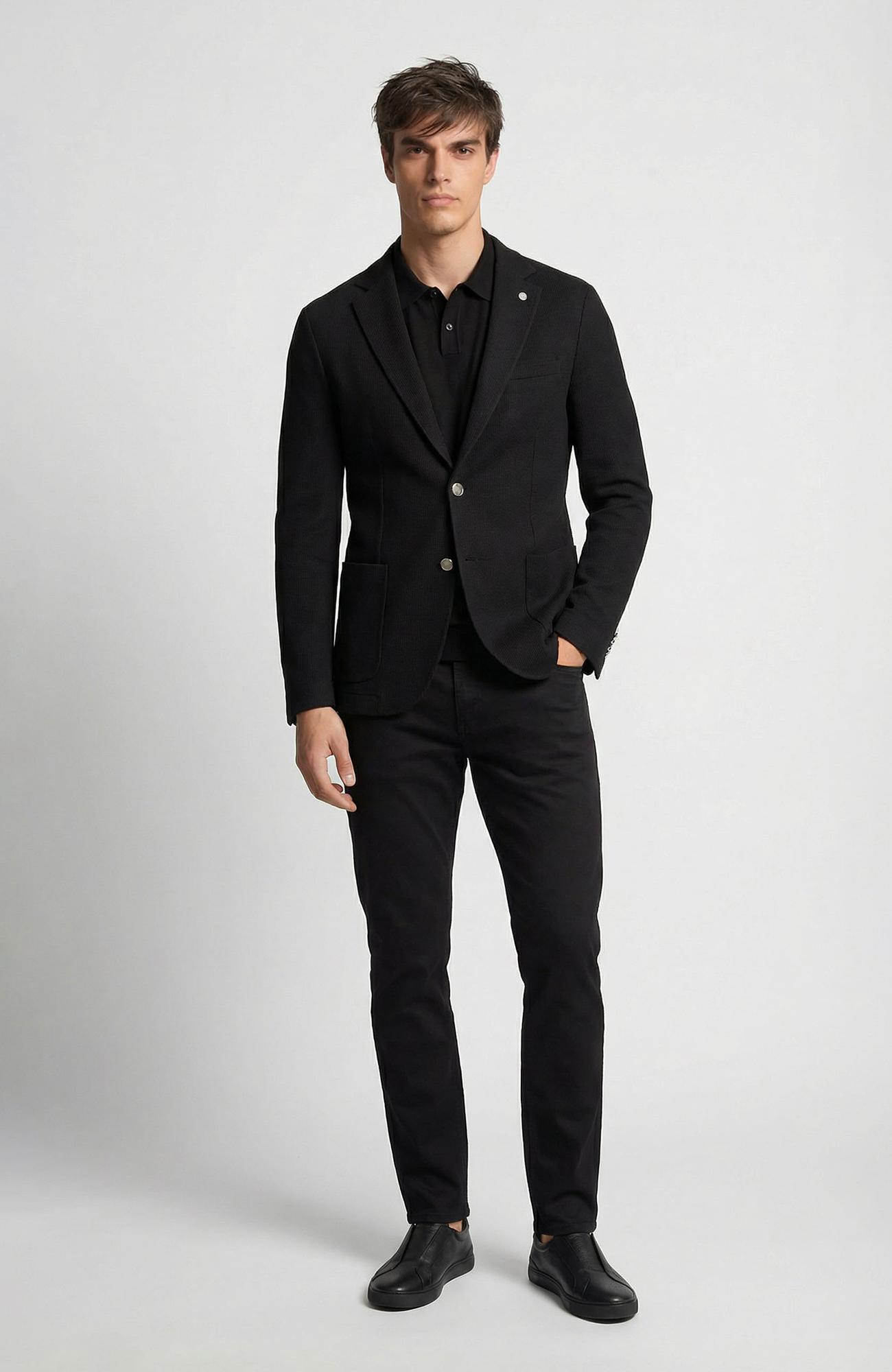 Network Erkek Siyah Slim Fit Gofre Desen Örme Ceket
