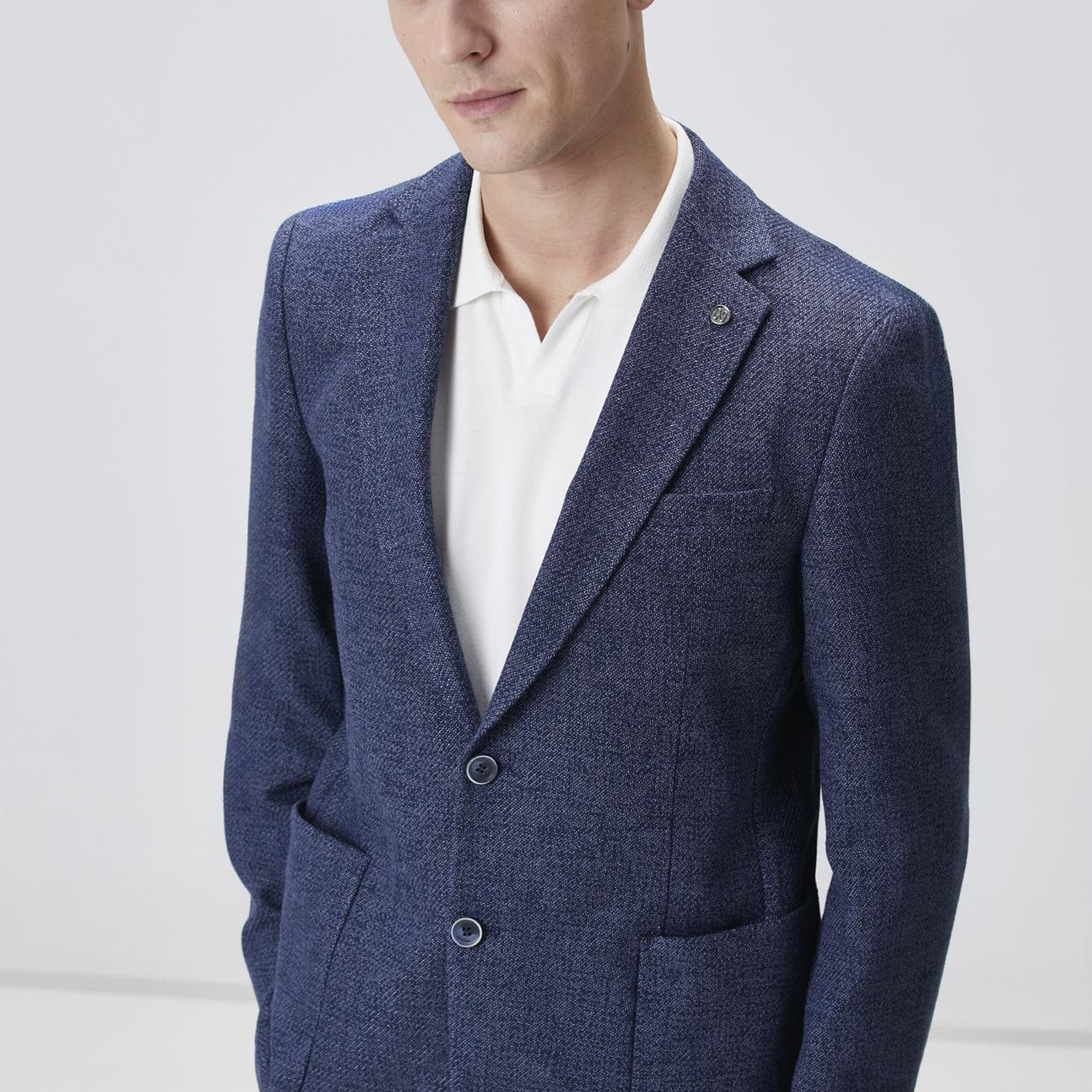 Network Erkek Lacivert Slim Fit Jakarlı Dokuma Ceket