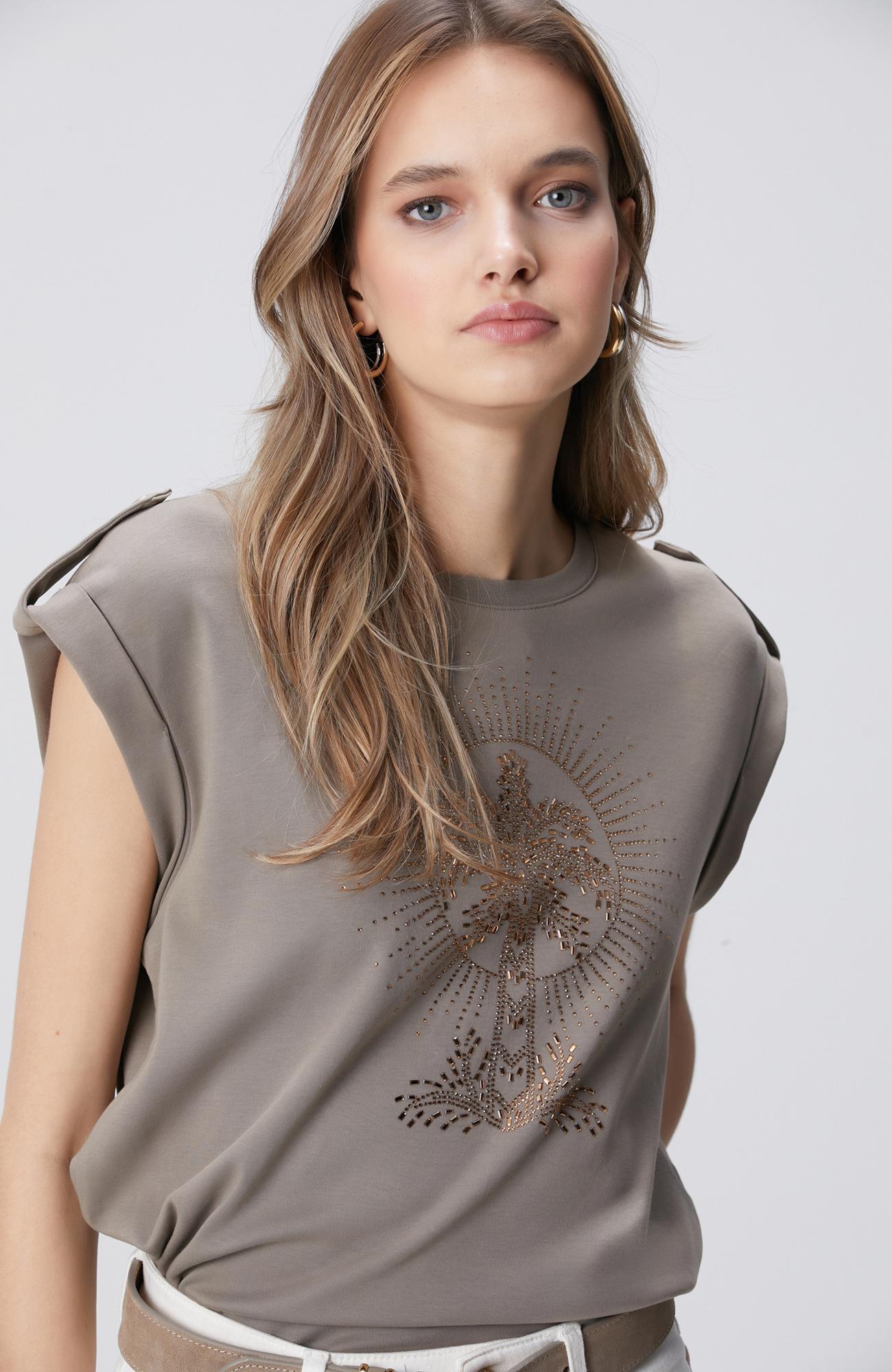 Network Kadın N-Green Vizon Taş Detaylı T-shirt