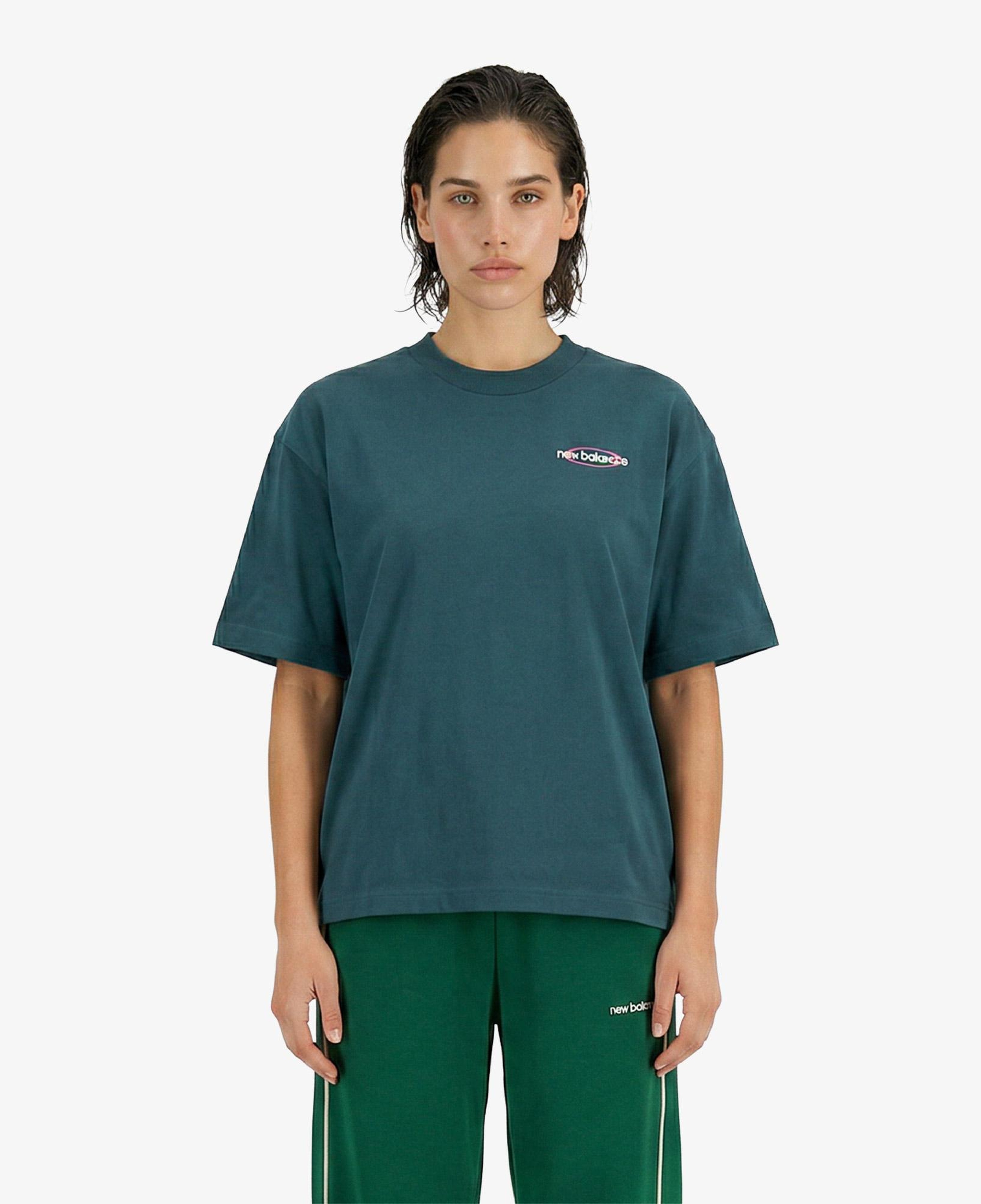 New Balance Sport Graphic Oversized Kadın Yeşil T-Shirt