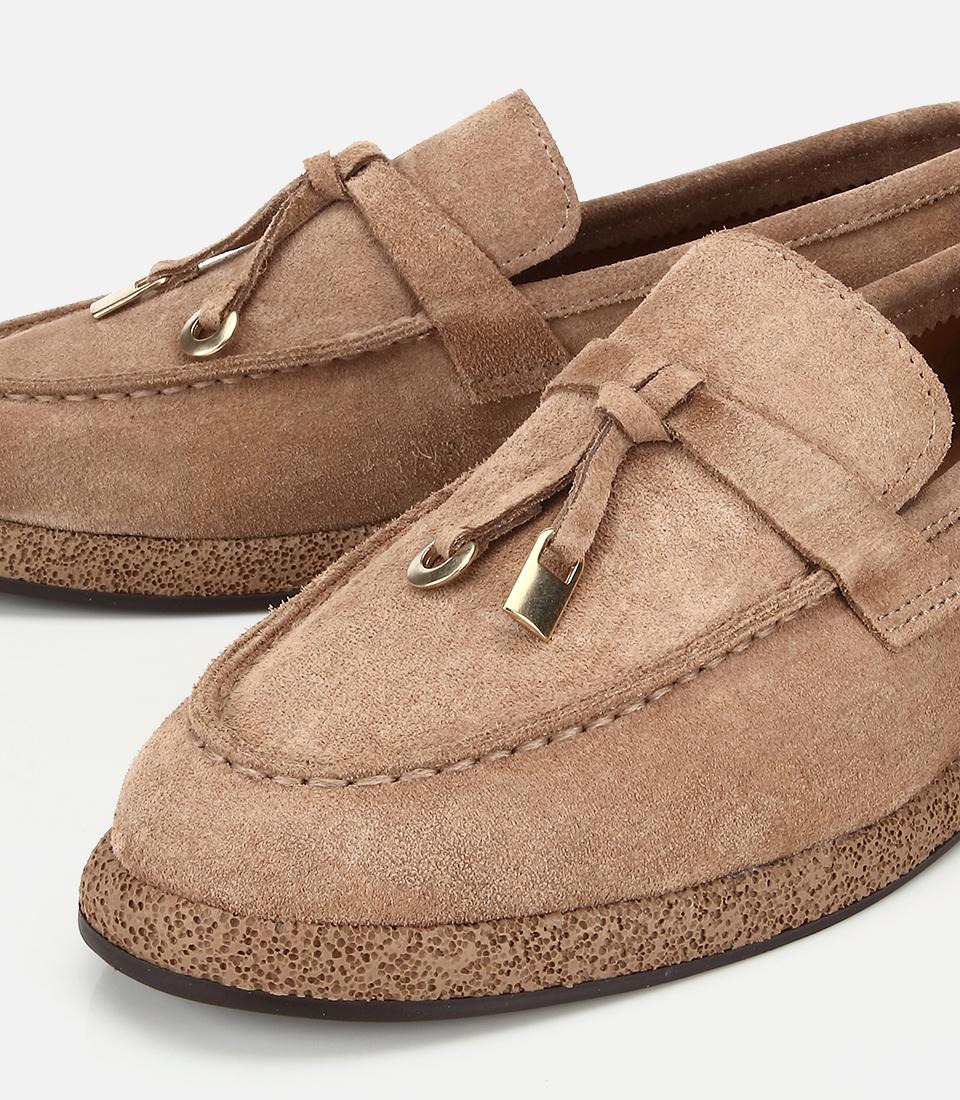 Kadın Süet Deri Vizon Tokalı Günlük Loafer