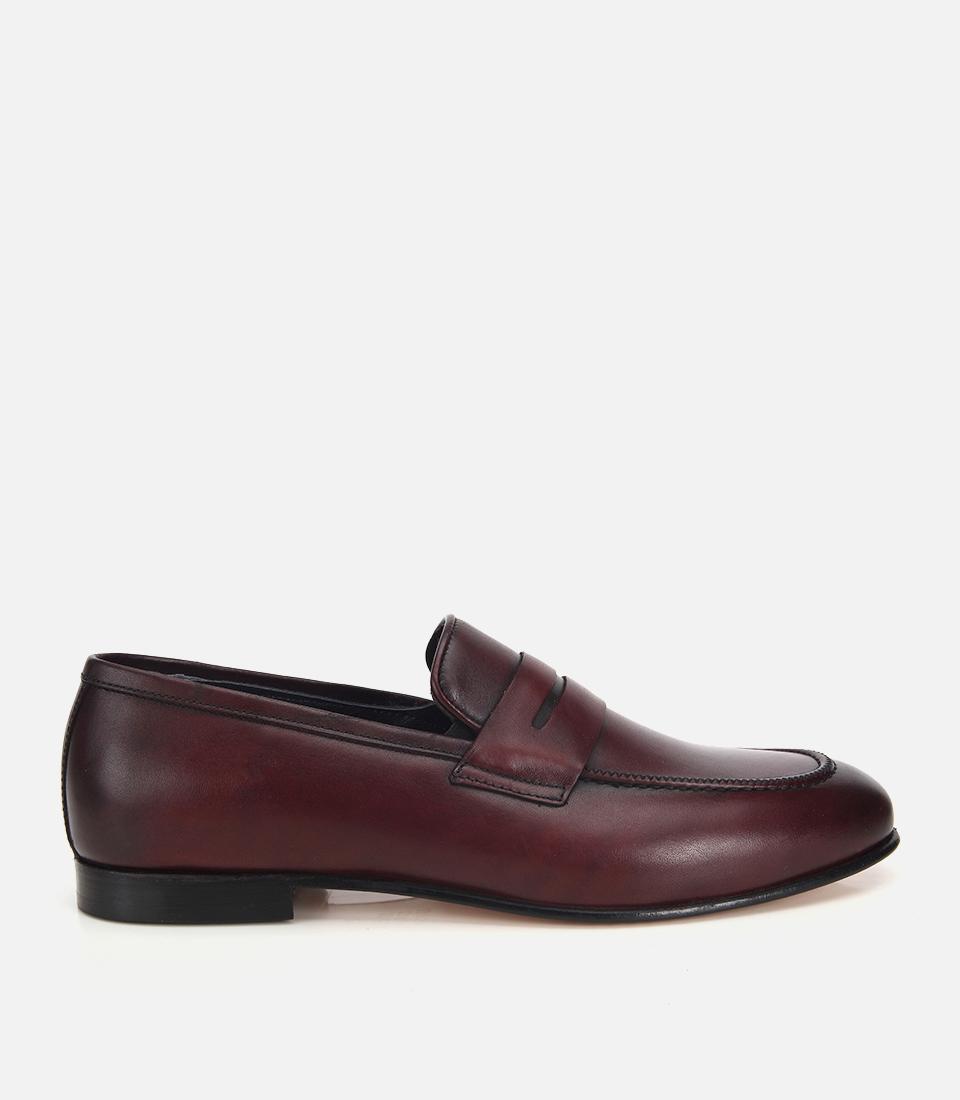 Erkek Deri Bordo Klasik Loafer