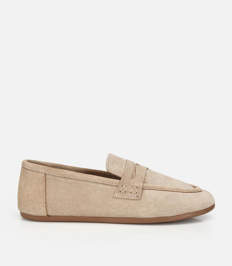 Kadın Süet Deri Bej Yumuşak Dokulu Klasik Loafer