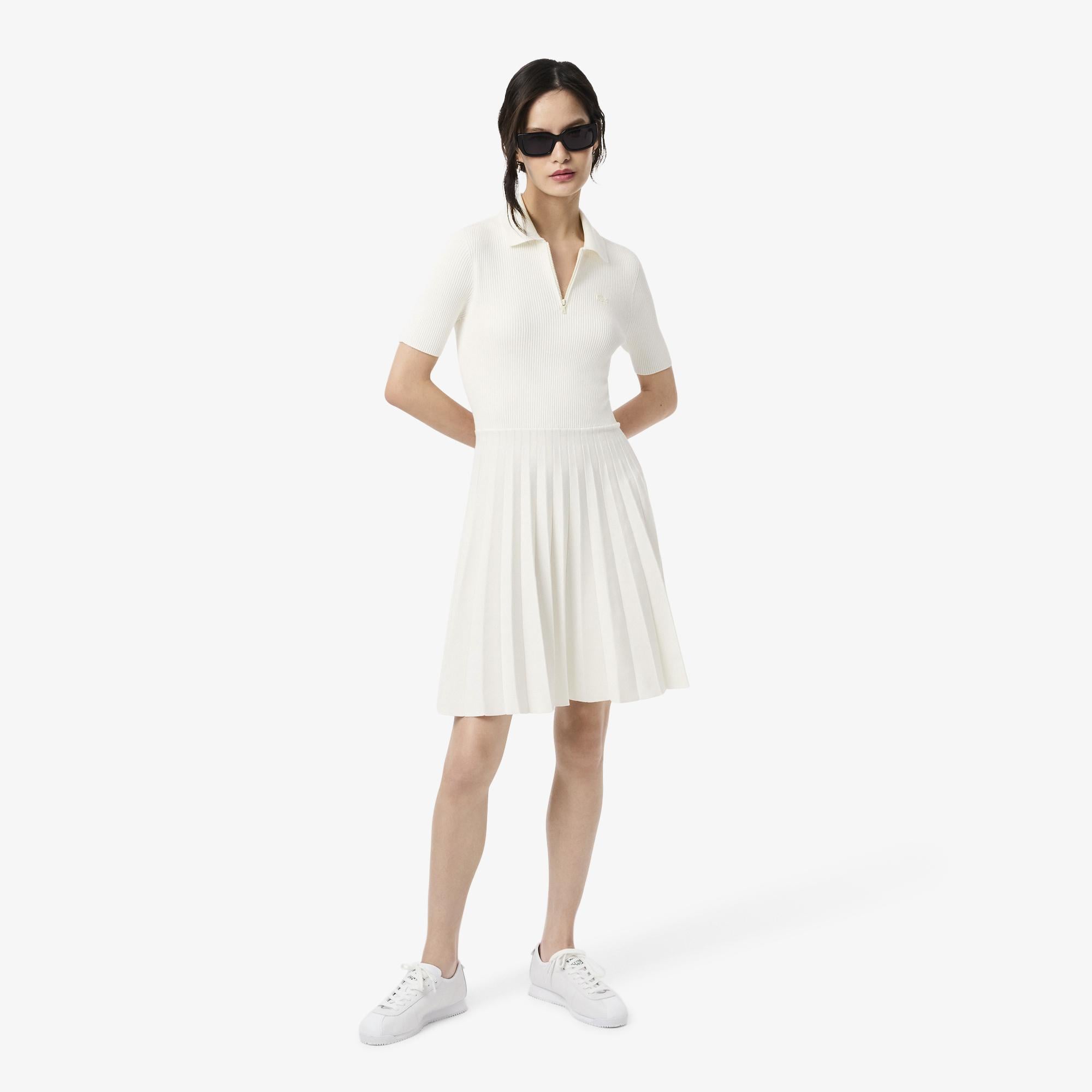 Lacoste Kadın Relaxed Fit Kısa Kollu Polo Yaka Beyaz Elbise