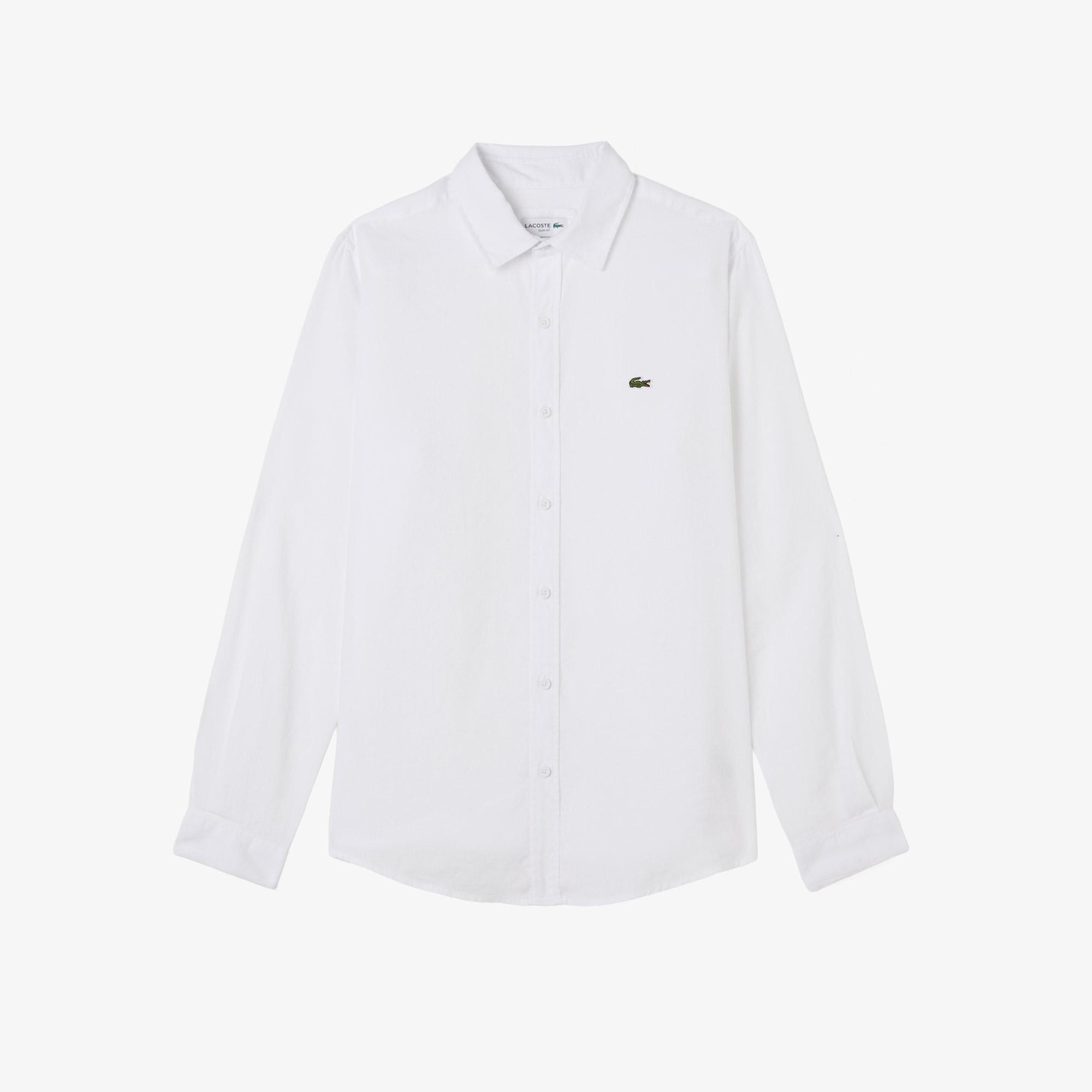 Lacoste Erkek Slim Fit Keten Beyaz Gömlek