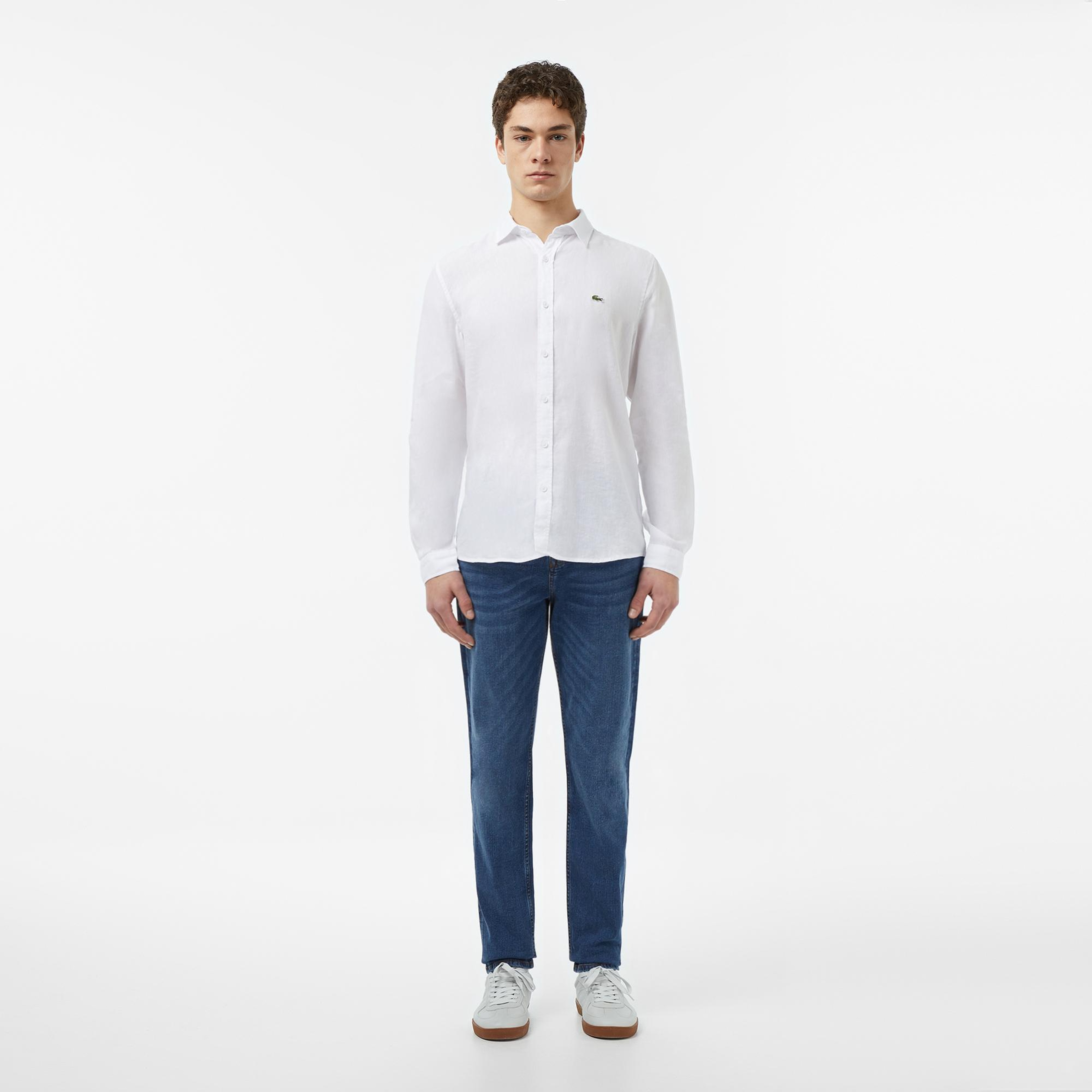 Lacoste Erkek Slim Fit Keten Beyaz Gömlek