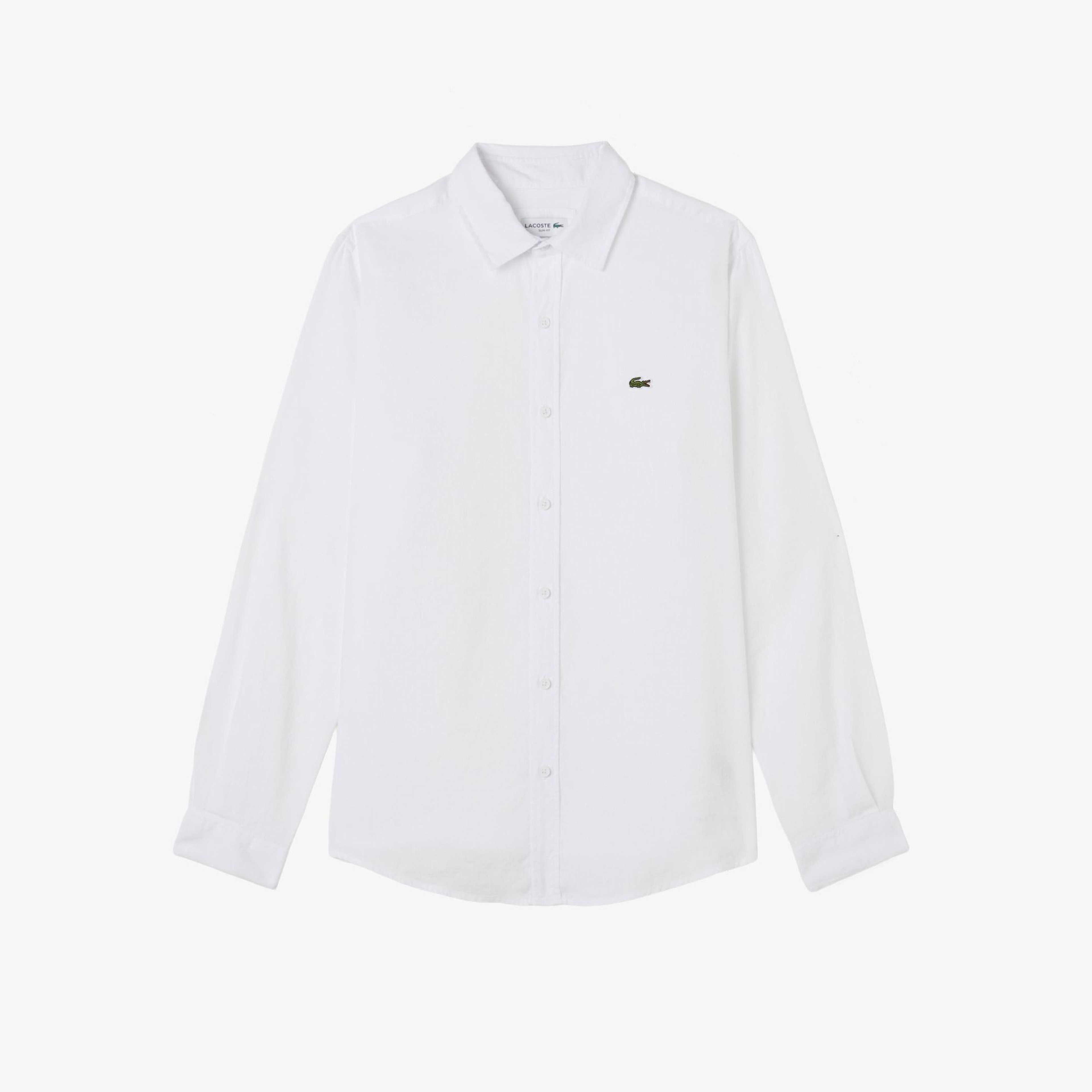 Lacoste Erkek Slim Fit Keten Beyaz Gömlek