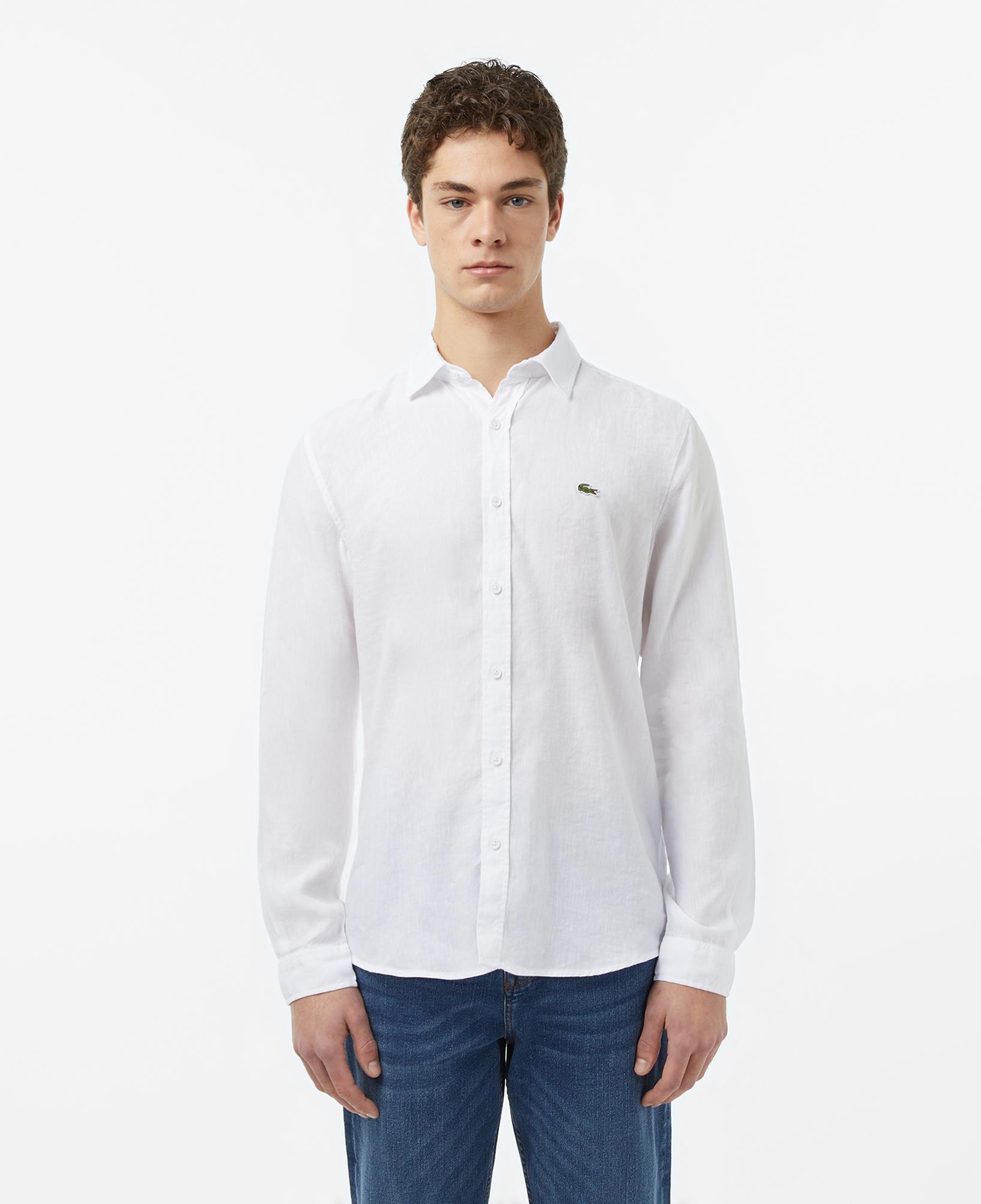 Lacoste Erkek Slim Fit Keten Beyaz Gömlek