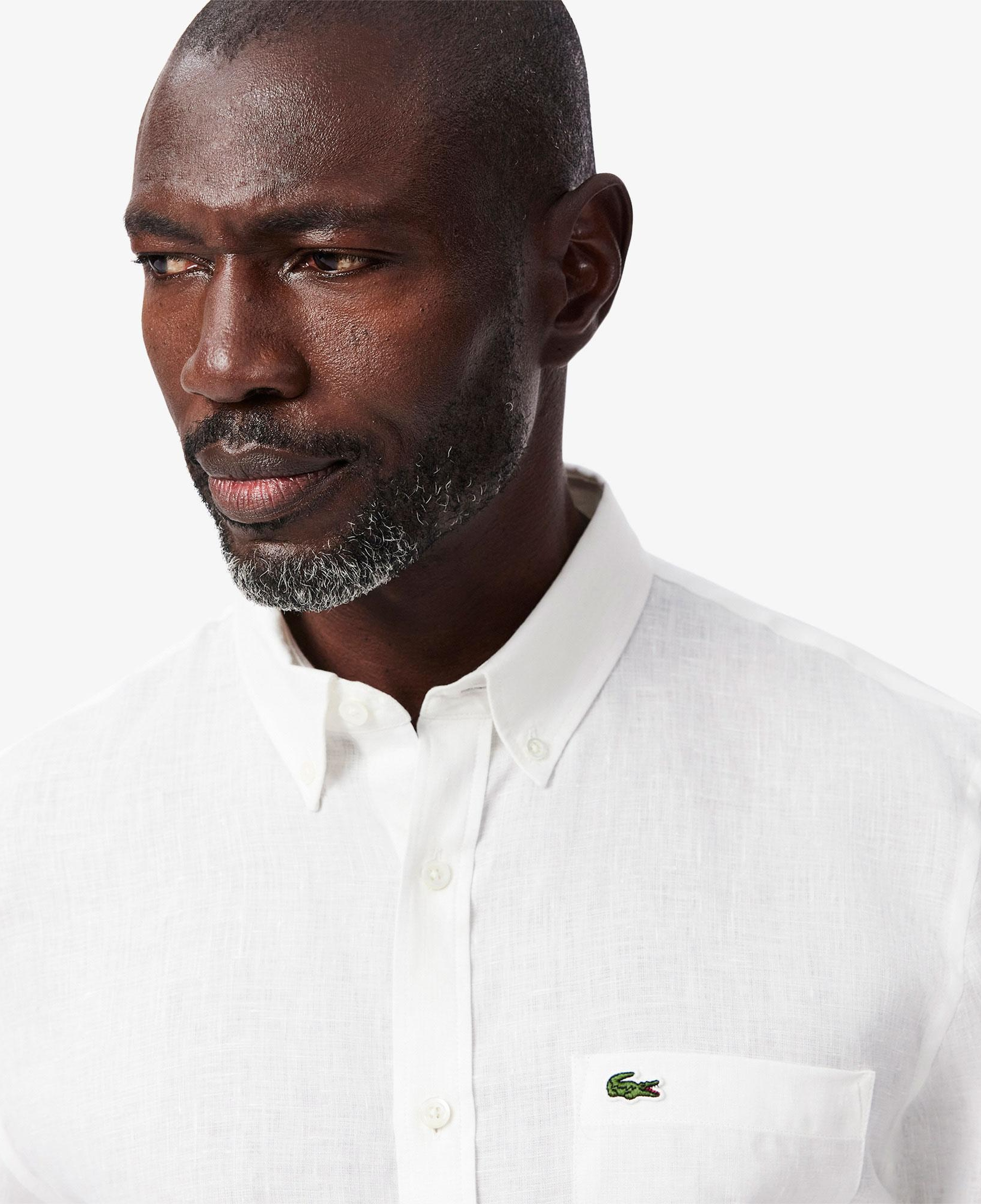 Lacoste Erkek Regular Fit Düğmeli Yaka Keten Beyaz Gömlek