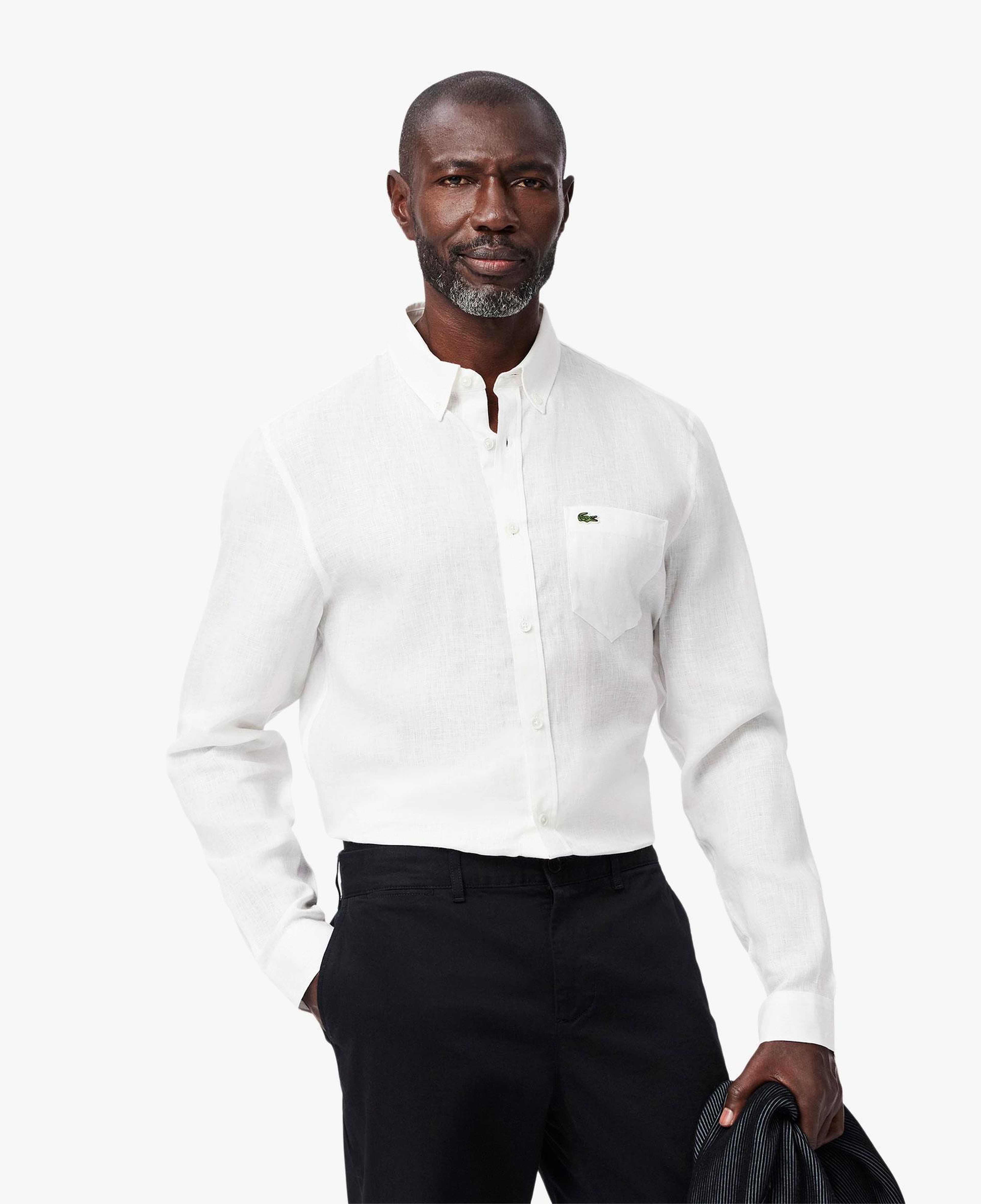 Lacoste Erkek Regular Fit Düğmeli Yaka Keten Beyaz Gömlek