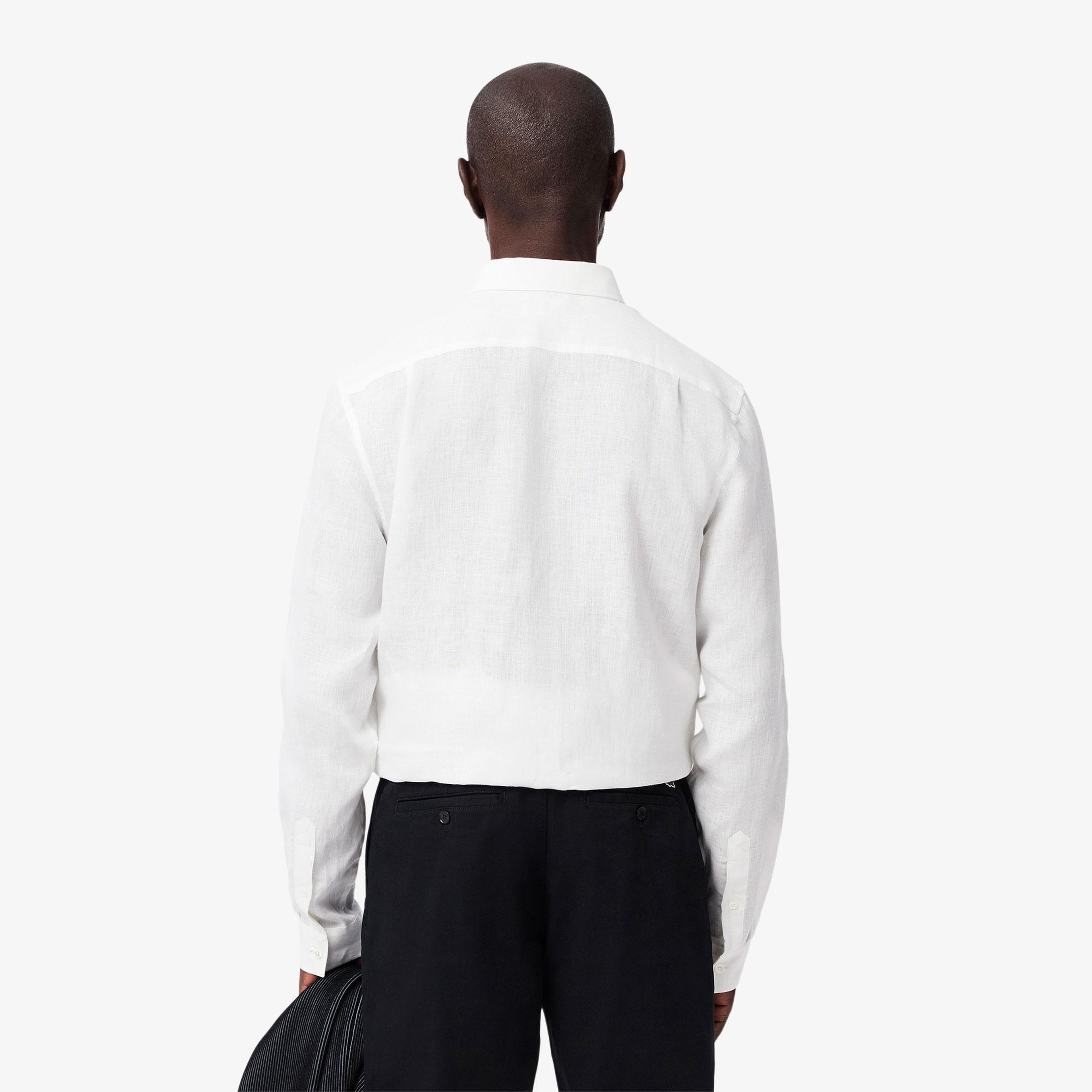 Lacoste Erkek Regular Fit Düğmeli Yaka Keten Beyaz Gömlek