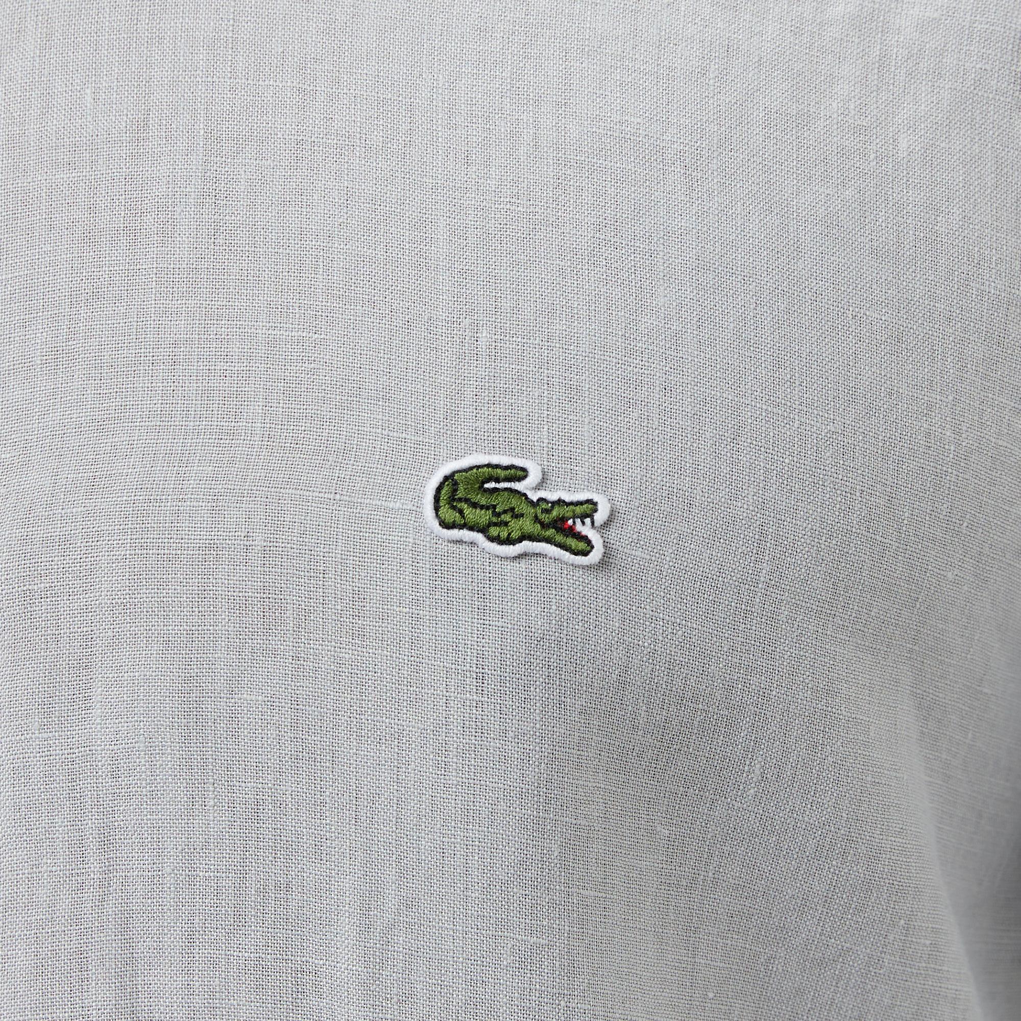 Lacoste Erkek Regular Fit Düğmeli Yaka Keten Gri Gömlek